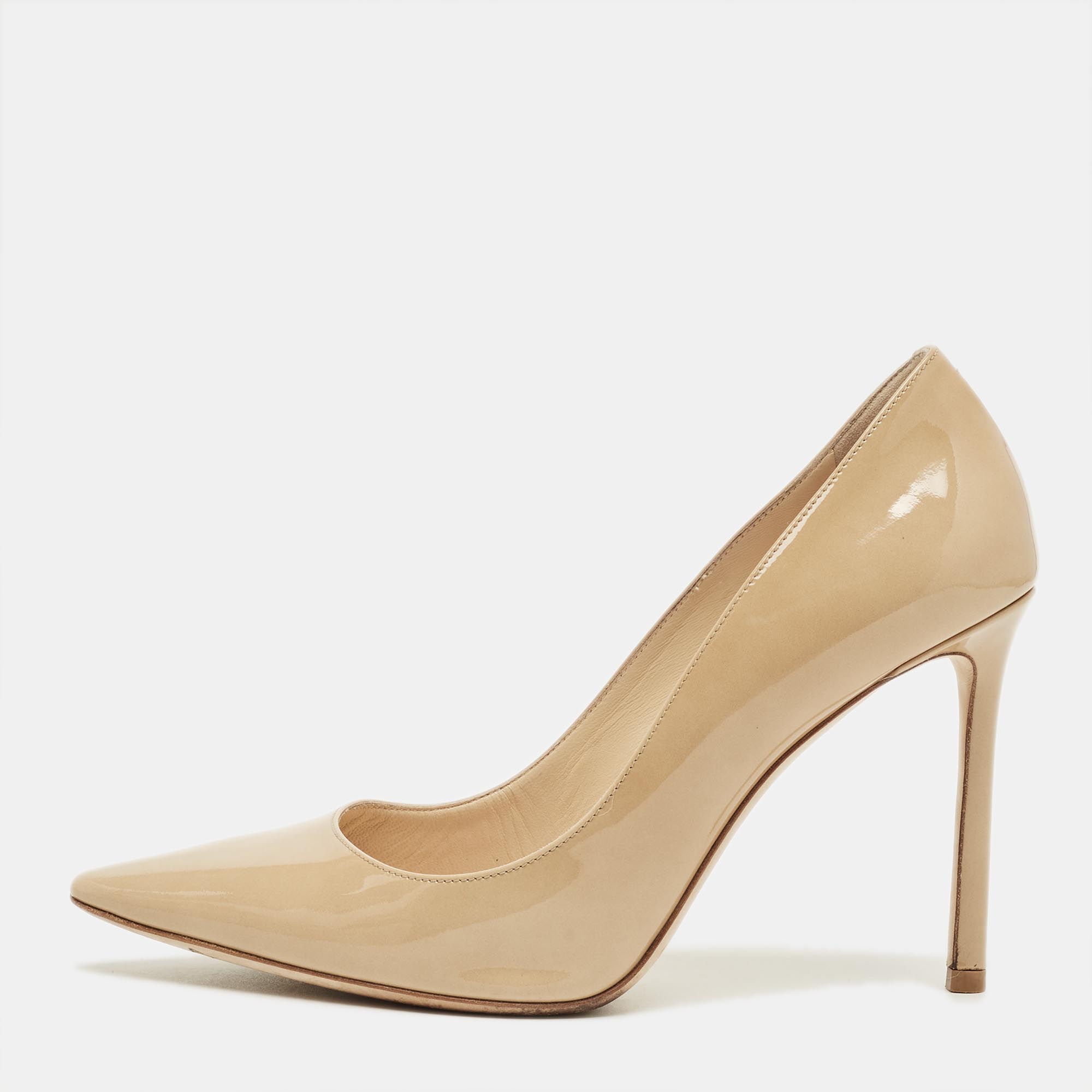 Pre-owned Jimmy Choo Beige Patent Leather Romy Pumps Size 38.5 In Sand