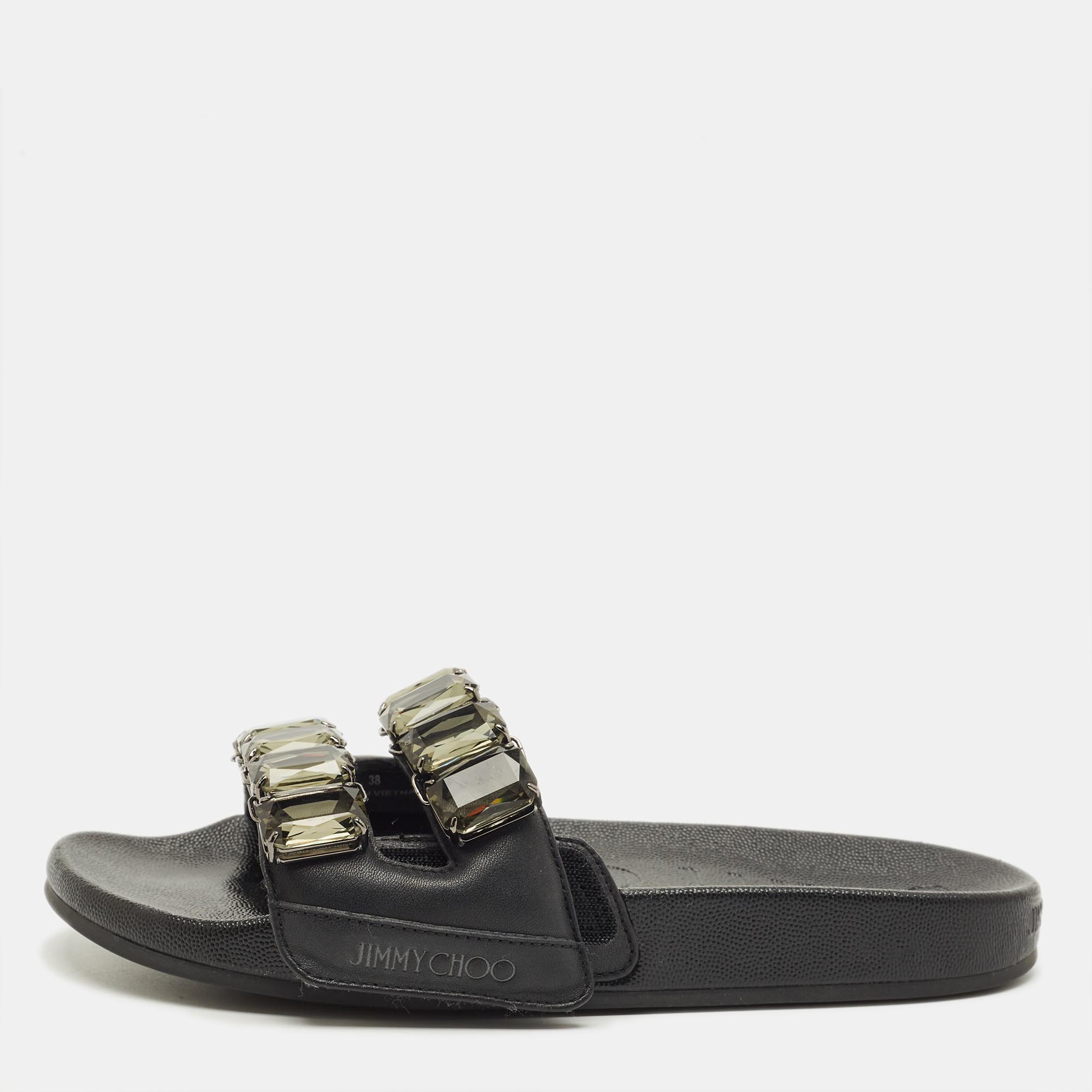 

Jimmy Choo Fitz Size  Black Leather Flat Slide