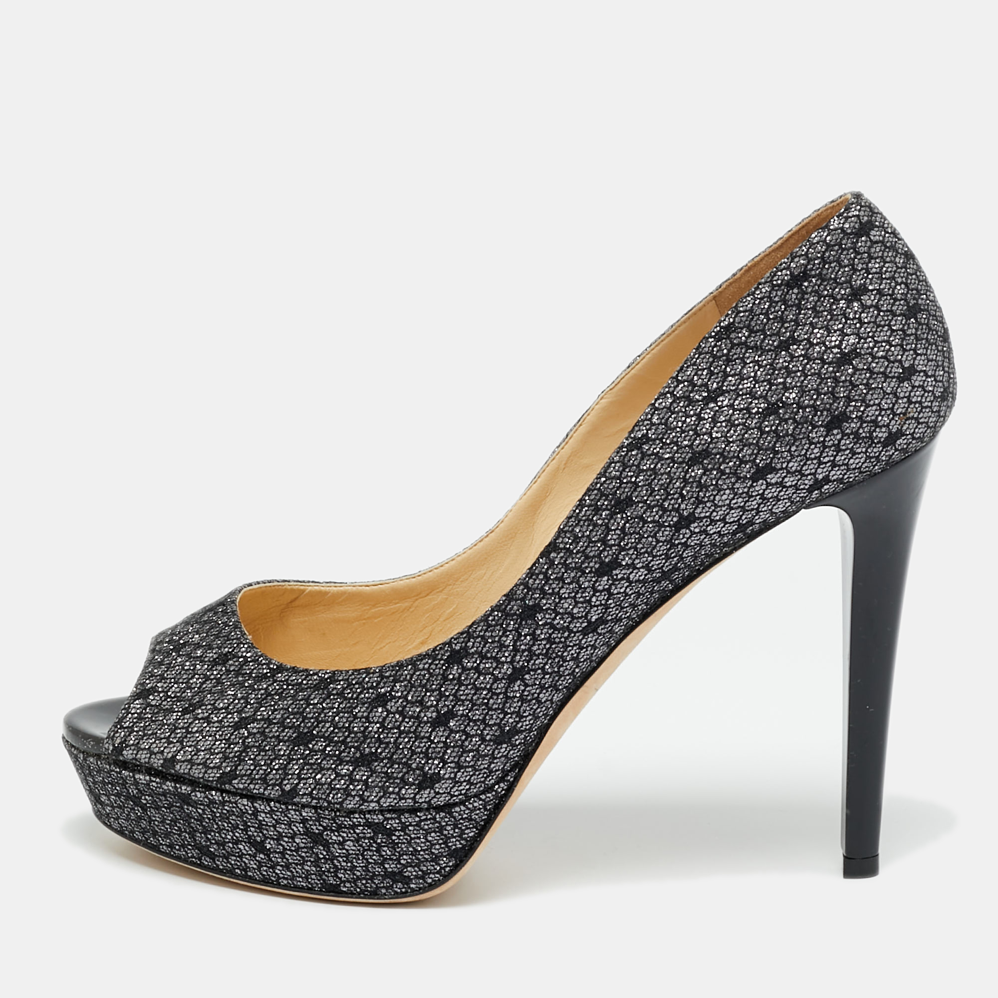 

Jimmy Choo Dahlia Size  Metallic Glitter Peep Toe Pumps