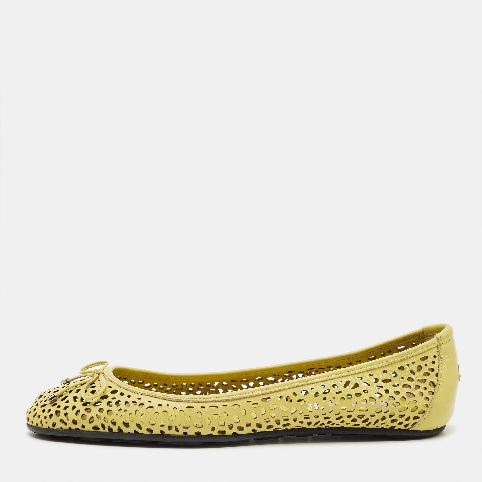 Pre-owned Jimmy Choo Size 40 Green Cutout Leather Ballet Flats