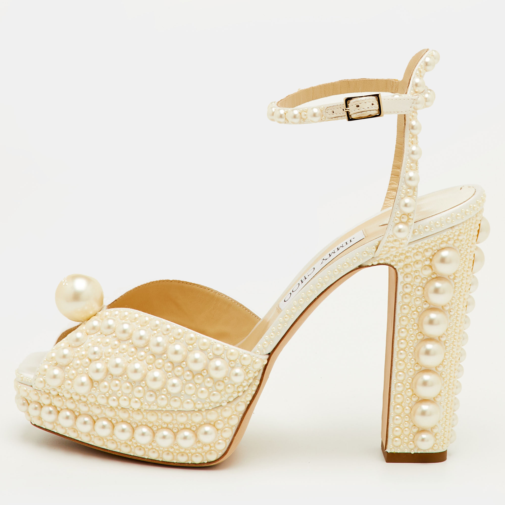 Pre-owned Jimmy Choo Sacaria Size 40.5 White Satin Platform Ankle Strap Sandals