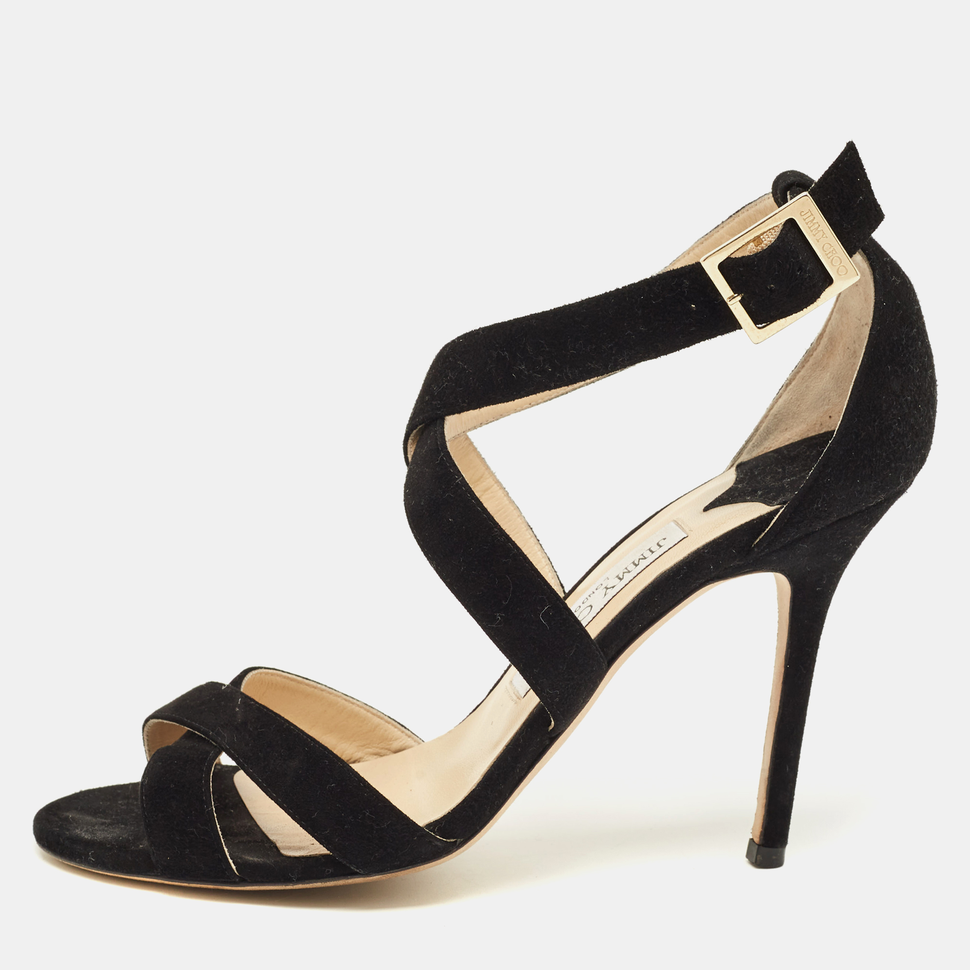 Pre-owned Jimmy Choo Lottie Size 38 Black Suede Ankle Strap Sandals