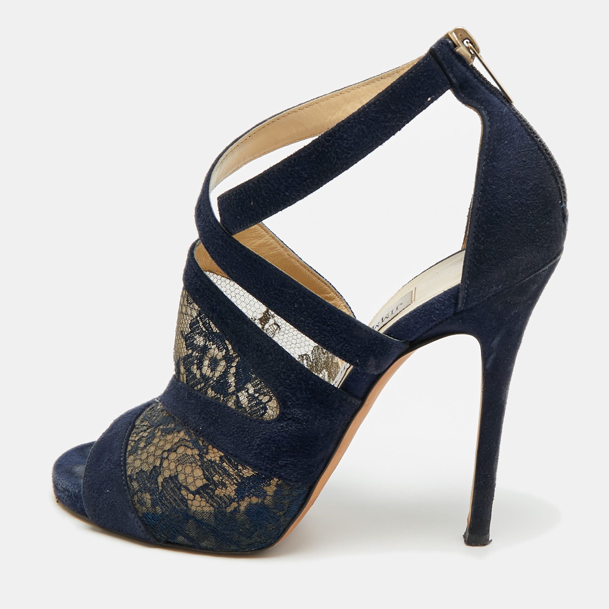 

Jimmy Choo Vantage Size  Black Mesh and Suede Ankle Strap Sandals