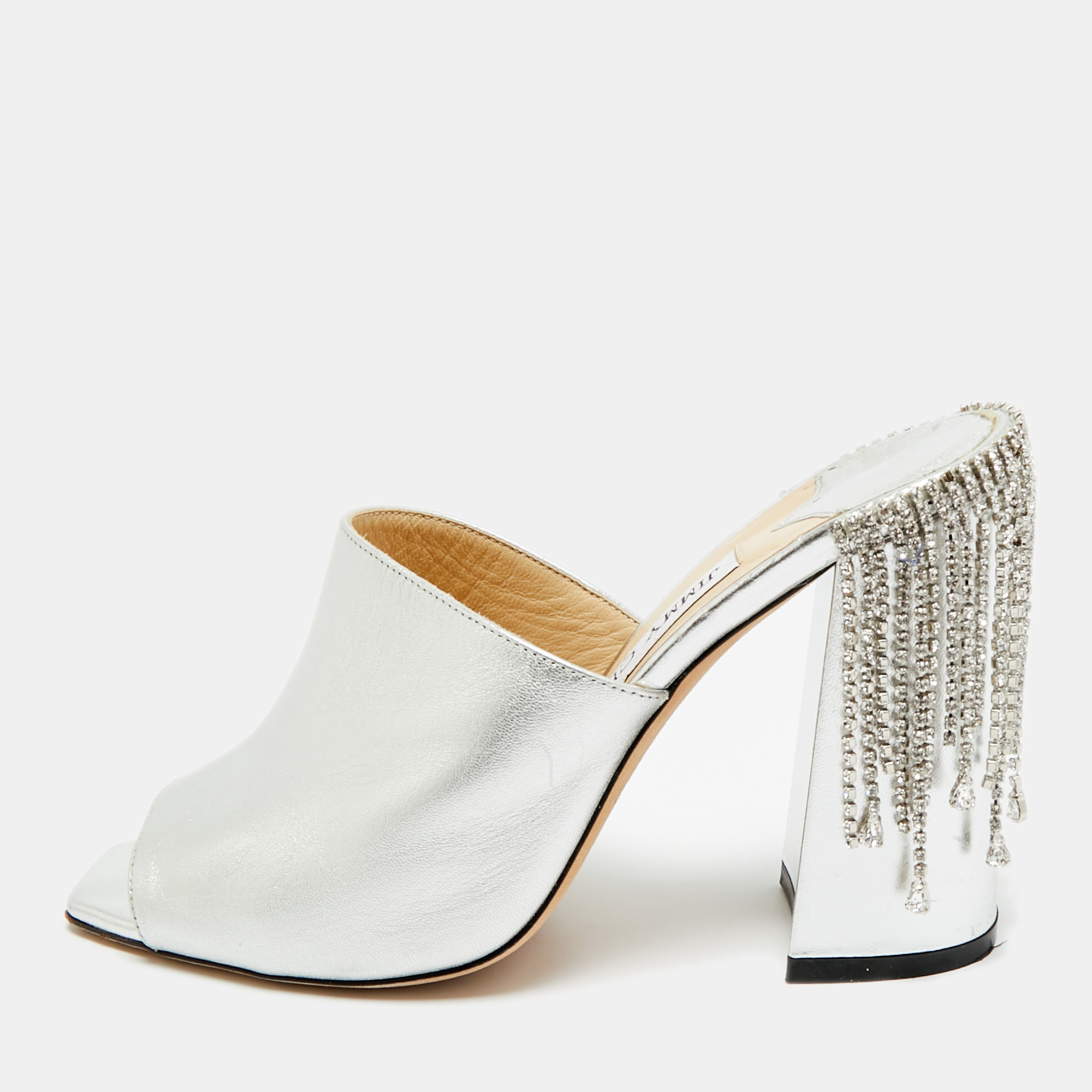 

Jimmy Choo Baia Size  Silver Leather Mules