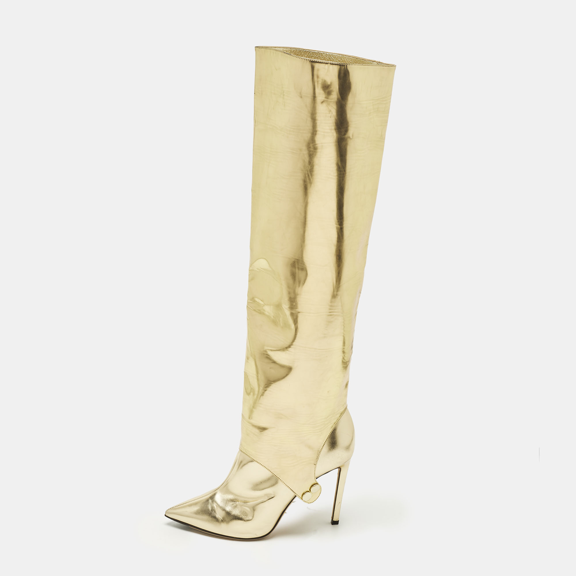 

Jimmy Choo HURLEY 100 Size  Gold Leather Knee Length Boots