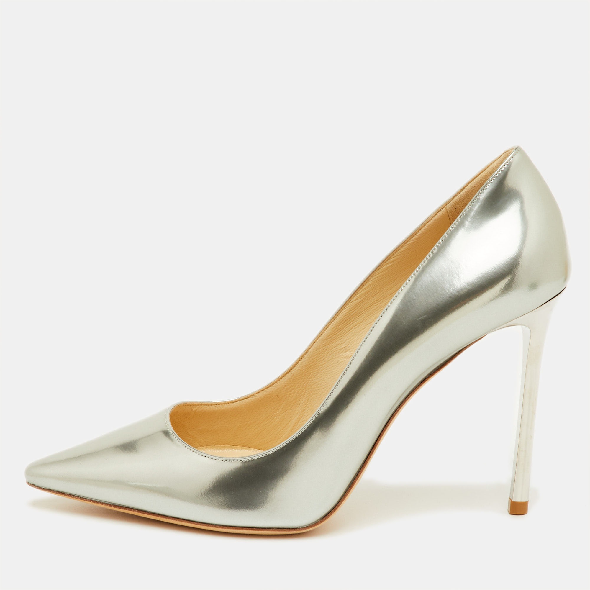 Click to view more detailed imagery on our partner's website Pre-owned Jimmy Choo Anouk Size 39 Silver Leather Pointed Toe Pumps