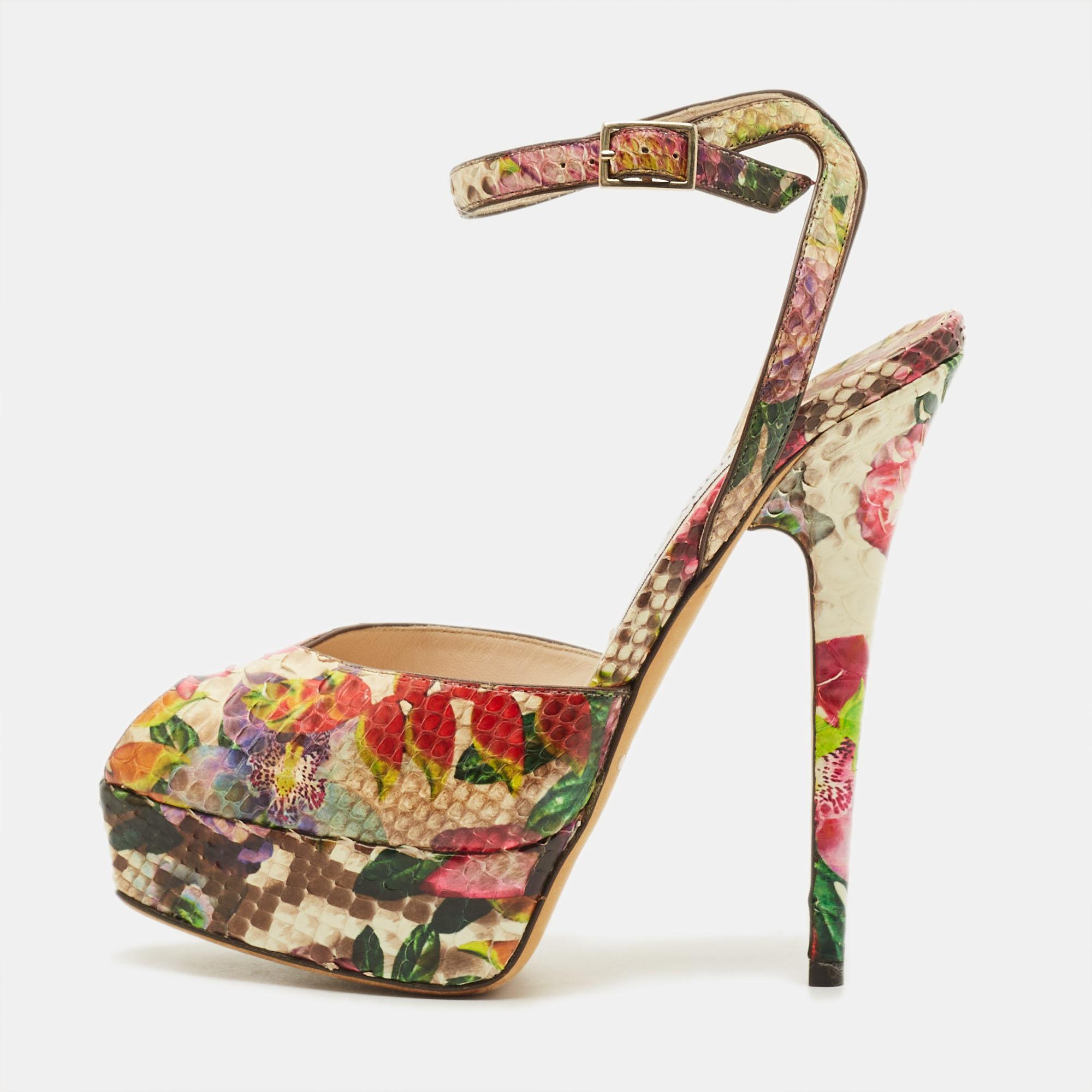 

Jimmy Choo Rosie Size  Multicolor Python Leather Peep Toe Pumps