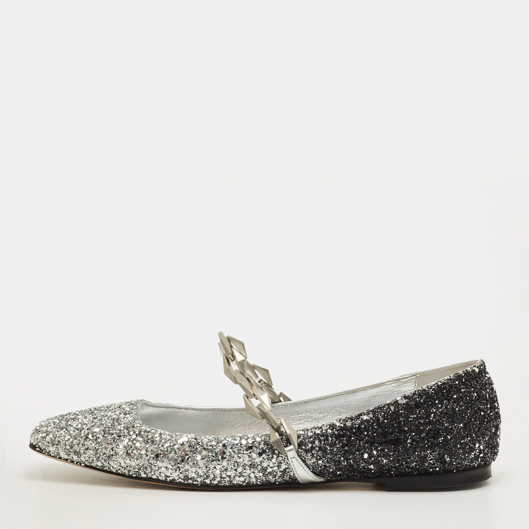 

Jimmy Choo Diamond Size  Silver/Black Glitter Ballet Flats