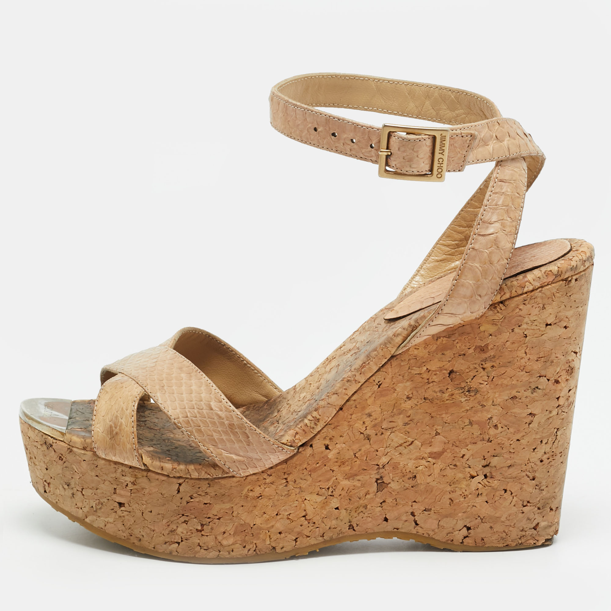 

Jimmy Choo Papyrus Size  Beige Python Leather Ankle Strap Sandals