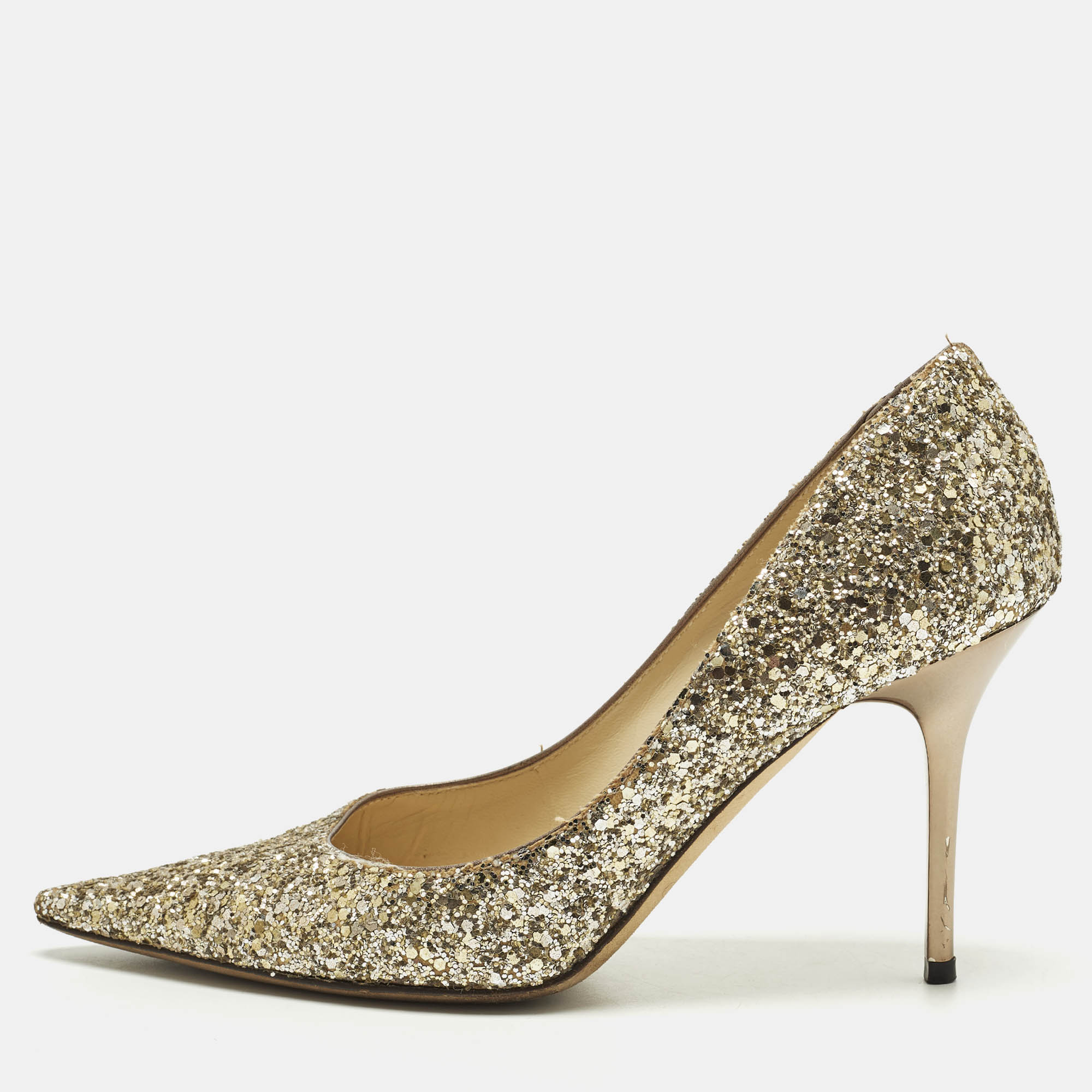 

Jimmy Choo Romy Size  Gold Coarse Glitter Pumps
