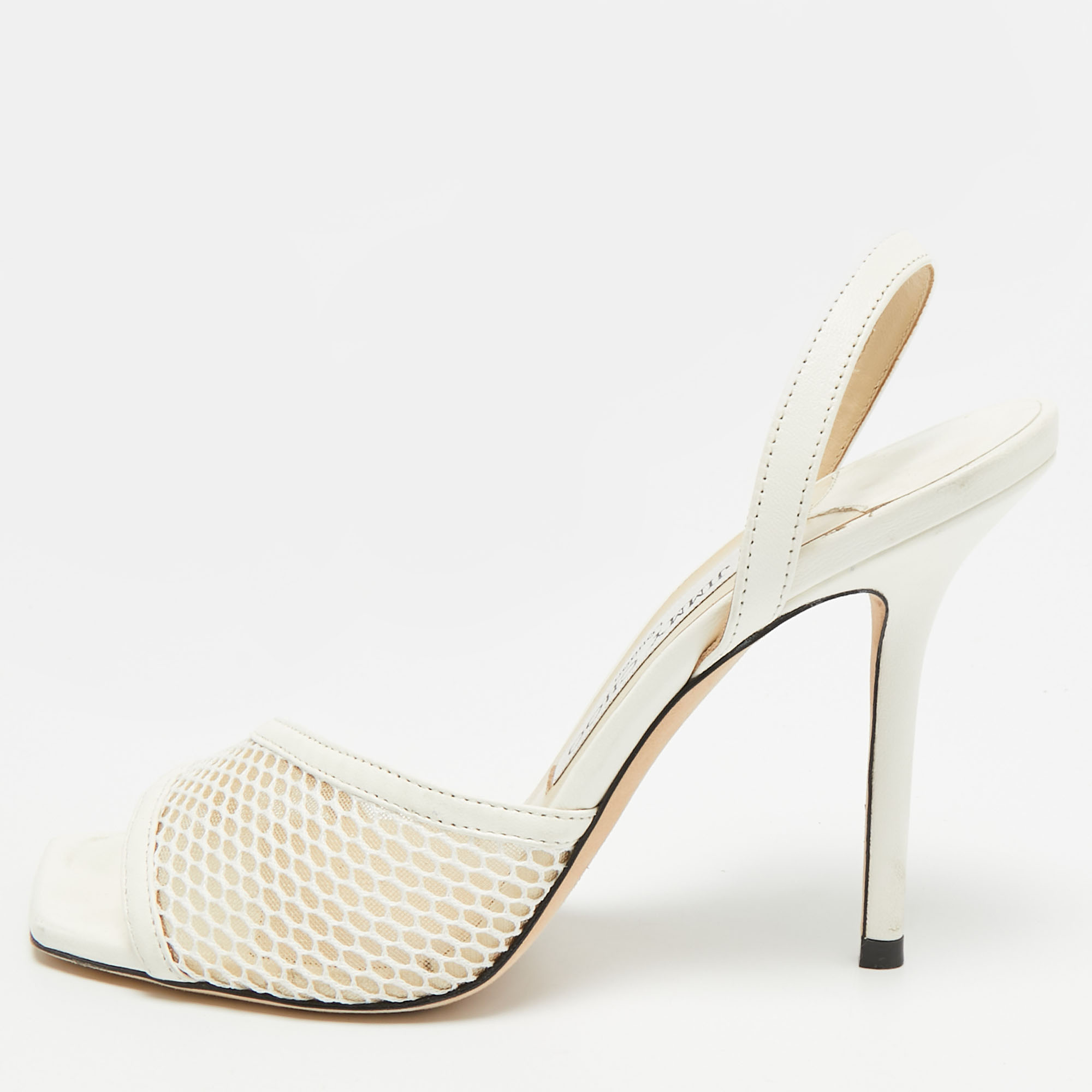 

Jimmy Choo Size  White Leather and Mesh Slingback Sandals