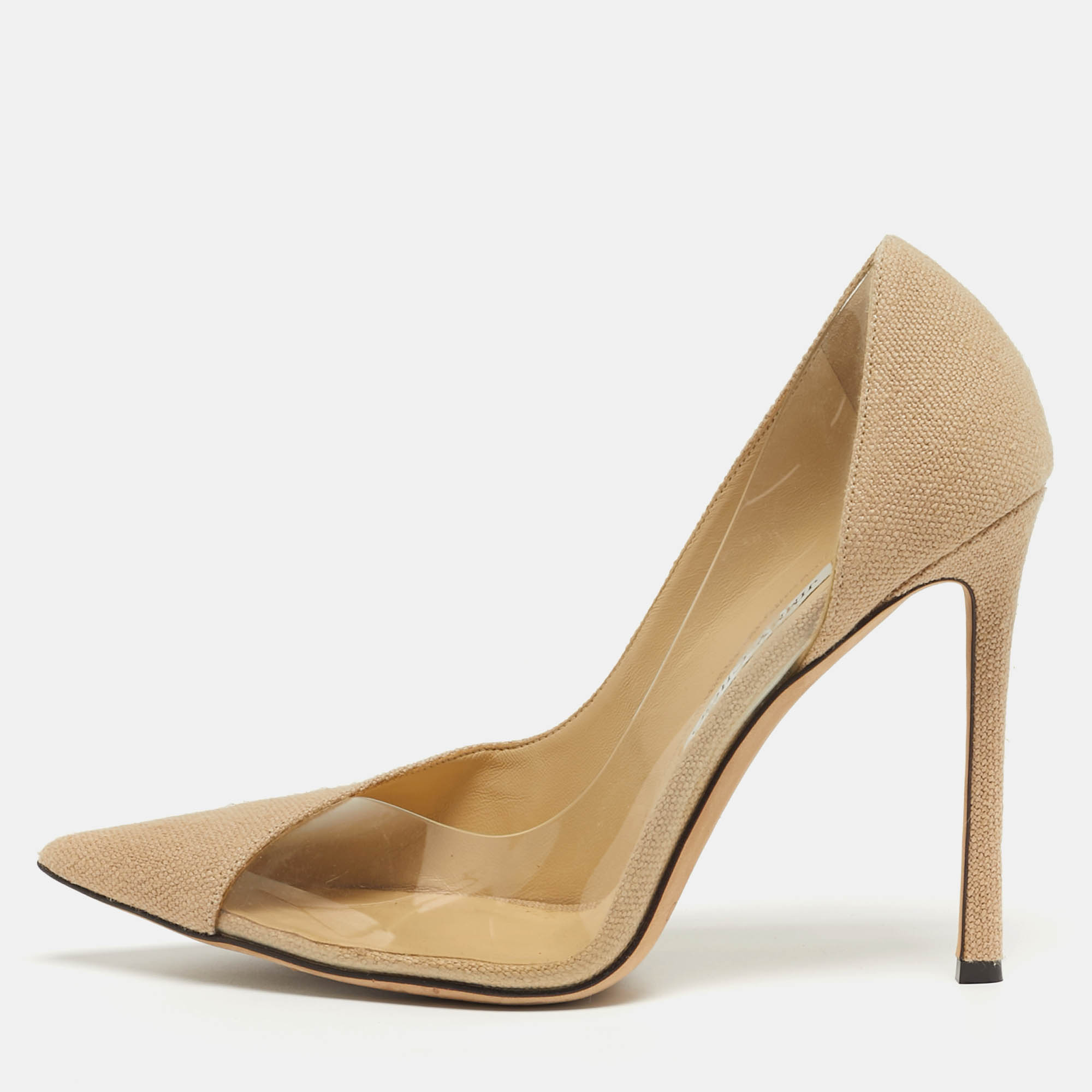 

Jimmy Choo Cass Size  Beige/Transparent Canvas and PVC Pumps