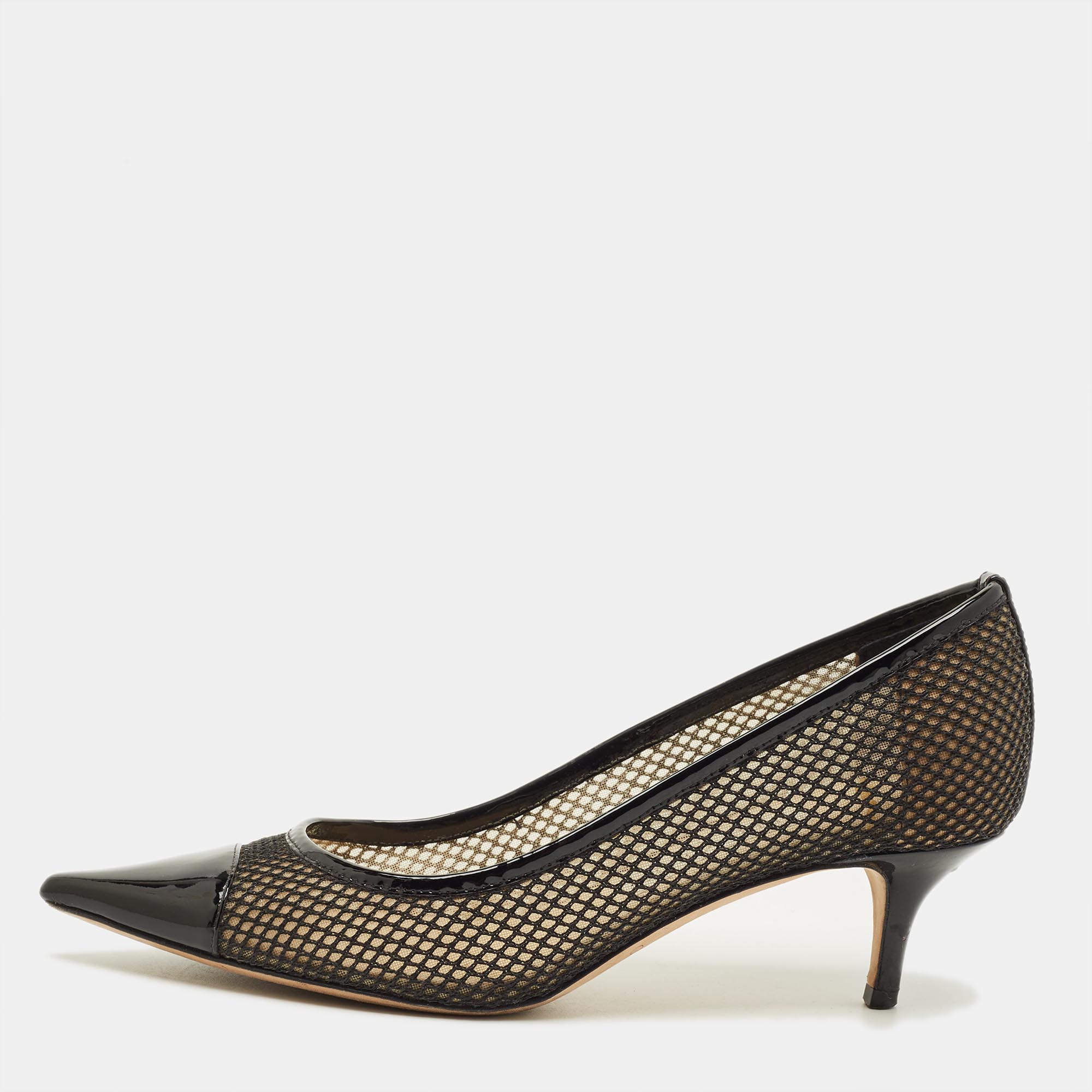 

Jimmy Choo Amika Size  Black Mesh and Patent Leather Pumps