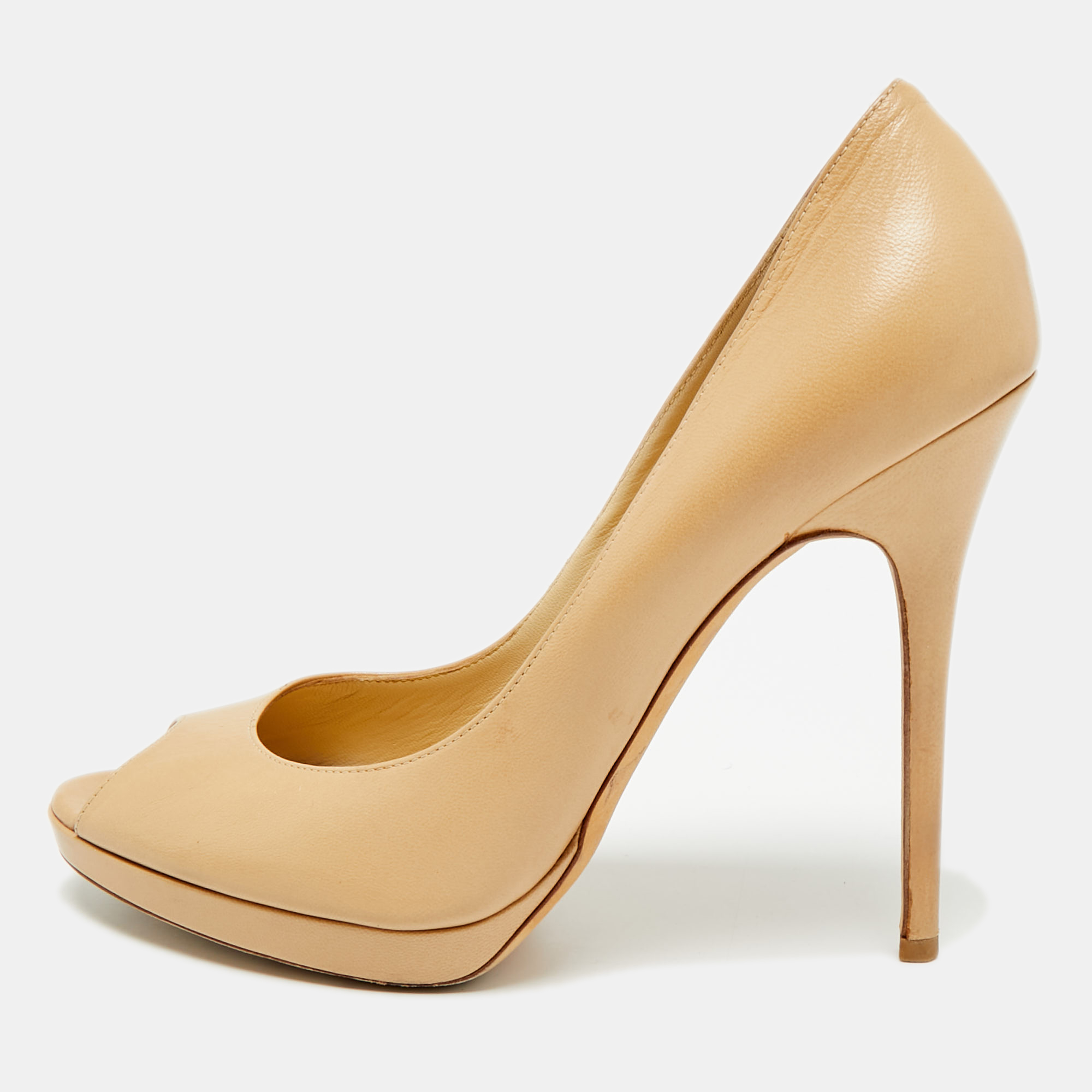 

Jimmy Choo Quiet Size  Beige Leather Peep Toe Pumps