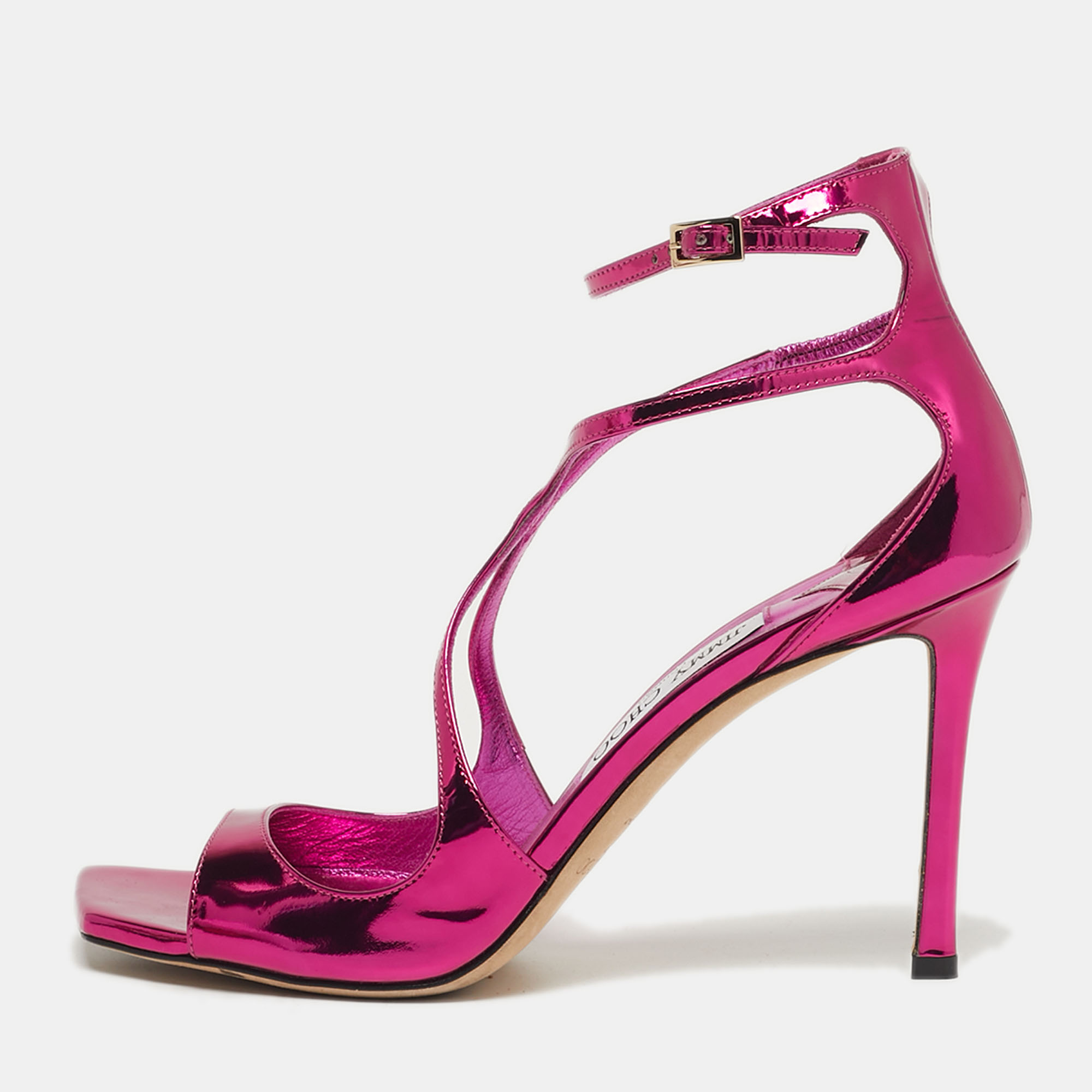 

Jimmy Choo Size  Metallic Pink Patent Leather Azia Ankle Strap Sandals
