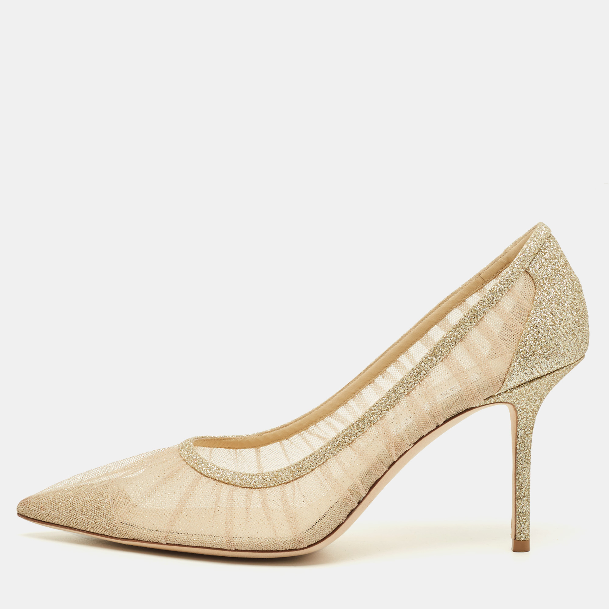 

Jimmy Choo Love Size  Gold Glitter and Mesh Pumps