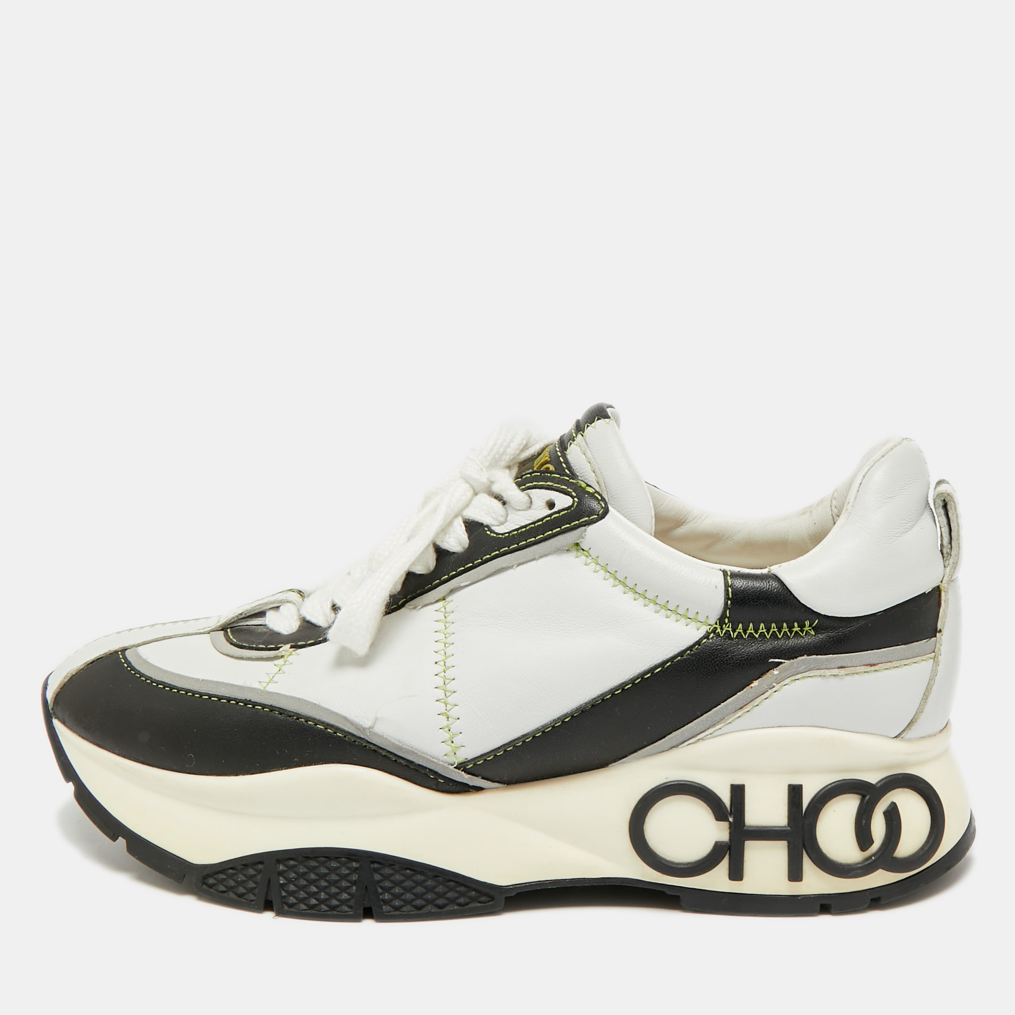 

Jimmy Choo Raine Size  Grey/Black Leather Low Top Sneakers