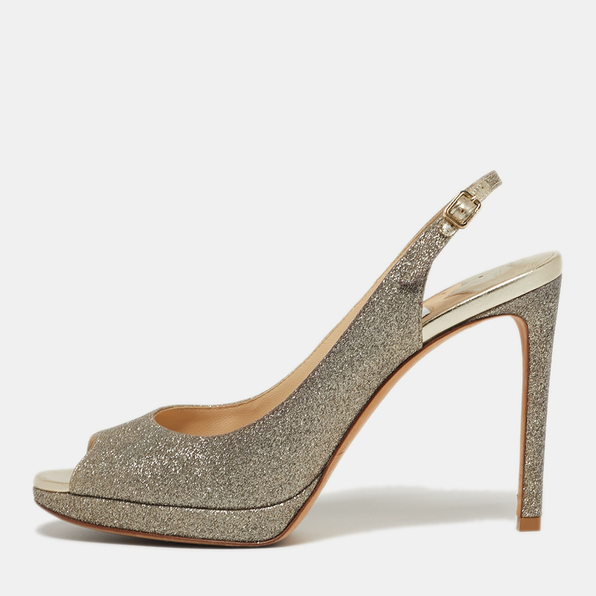 

Jimmy Choo Size  Metallic Glitter Slingback Platform Pumps