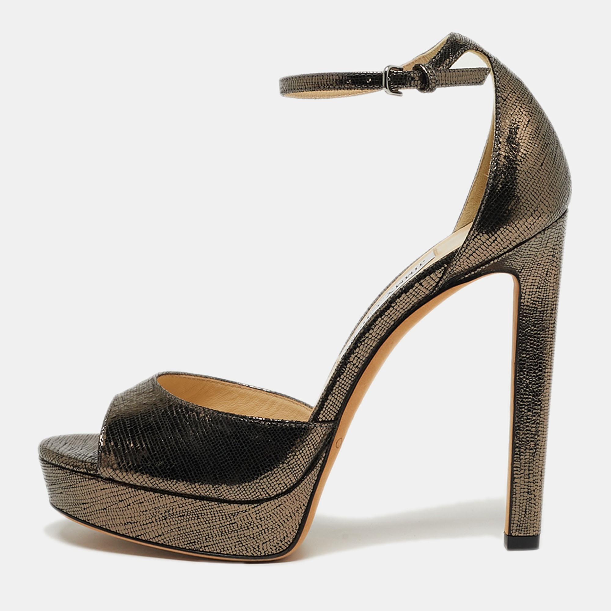 

Jimmy Choo Size  Gold Foil Leather Ankle Strap Sandals