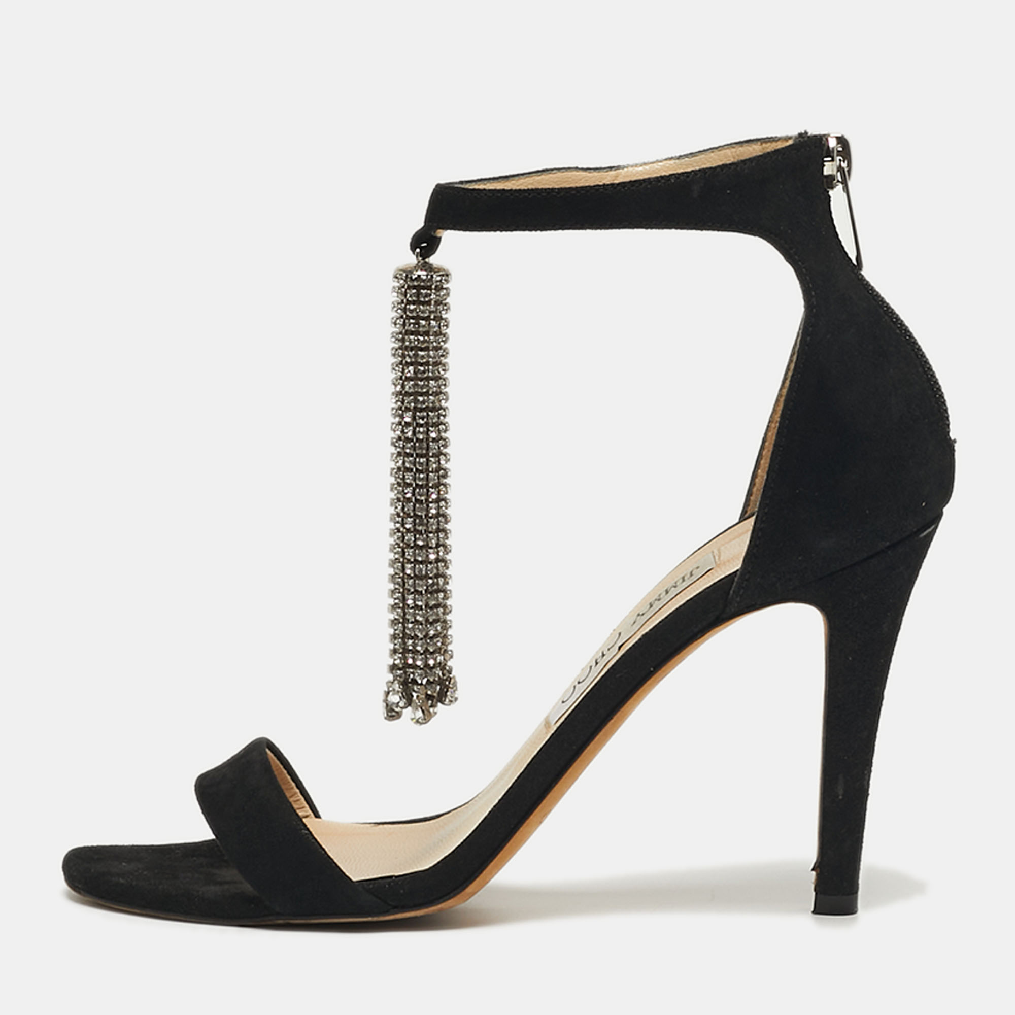 

Jimmy Choo Size  Black Suede Viola Crystal Fringe Sandals