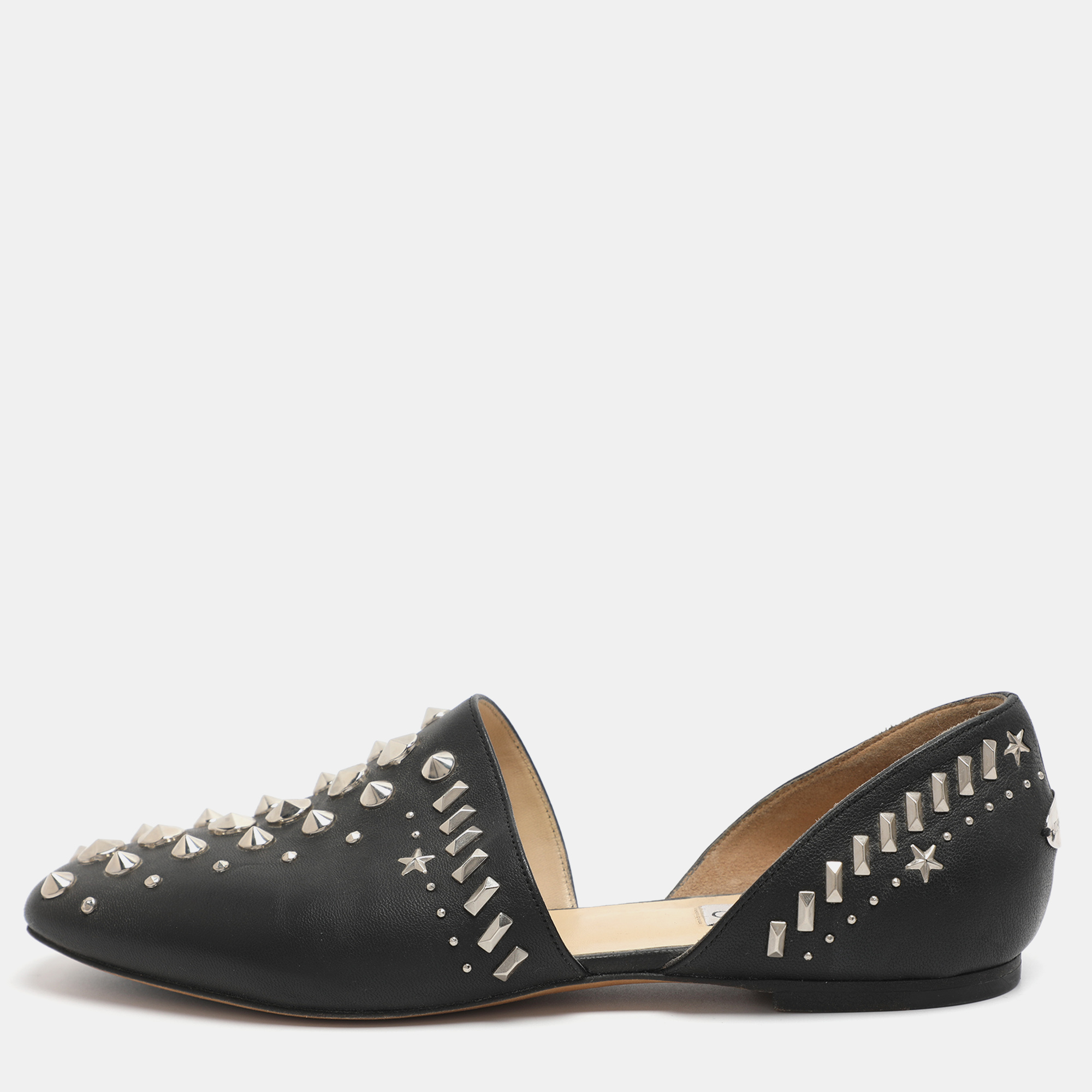 

Jimmy Choo Globe Size 37.5 Black Studded Leather Ballet Flat