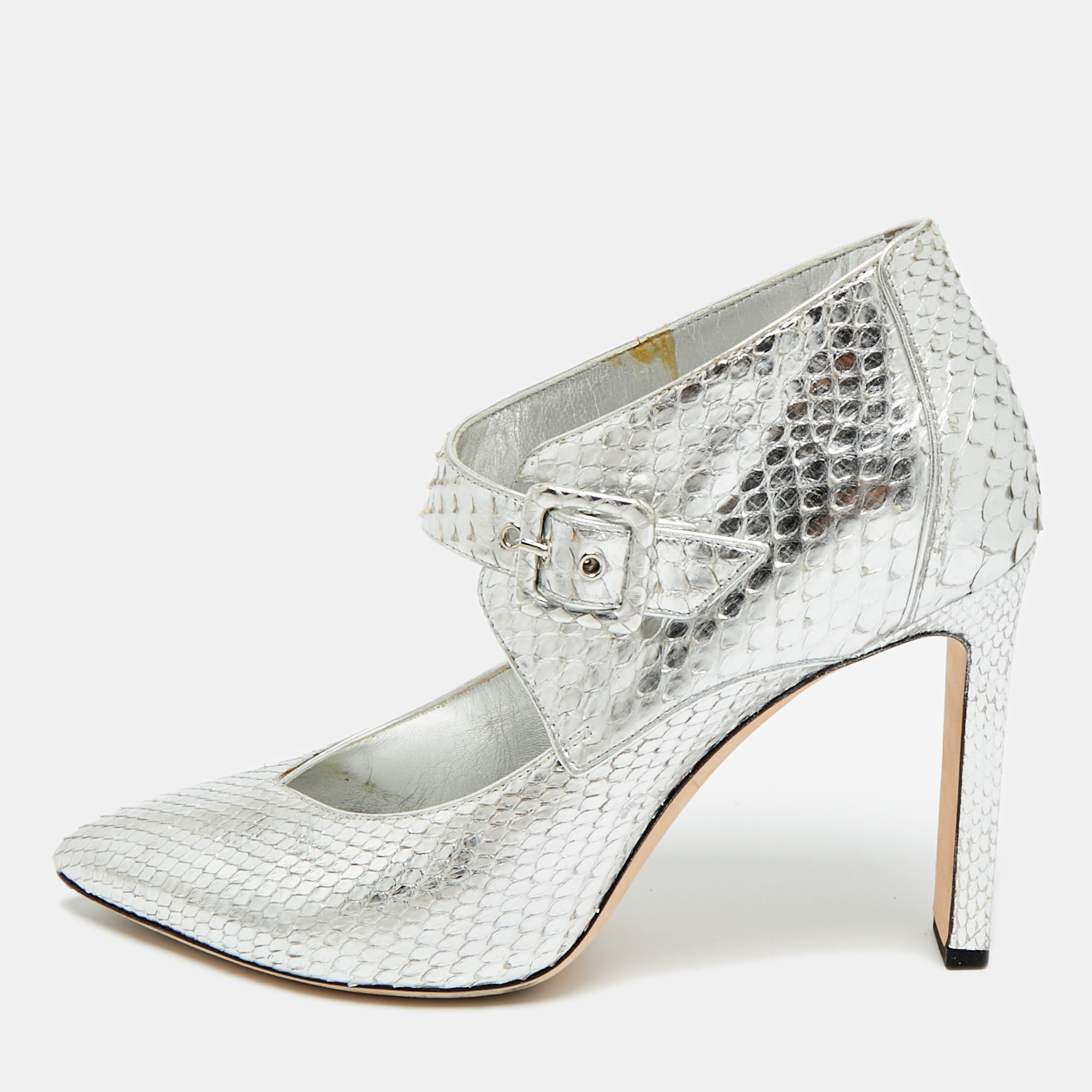 

Jimmy Choo Letty 100 Size  Silver Python Leather Ankle Length Boots