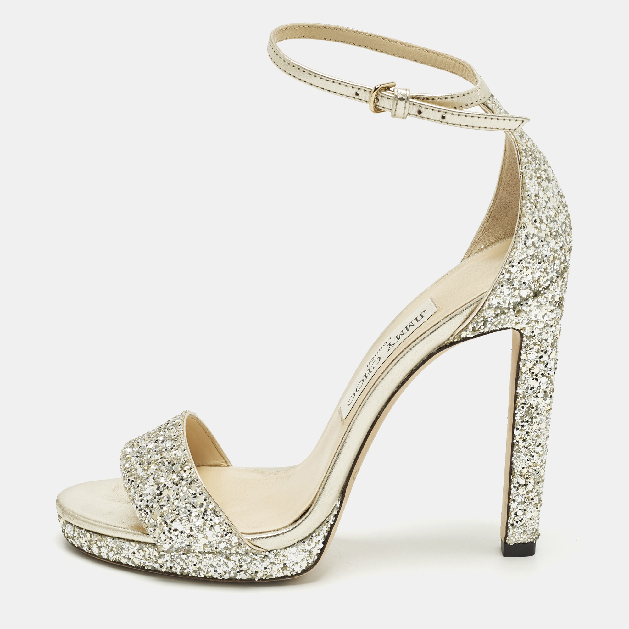 

Jimmy Choo Misty Size  Metallic Glitter Ankle Strap Sandals