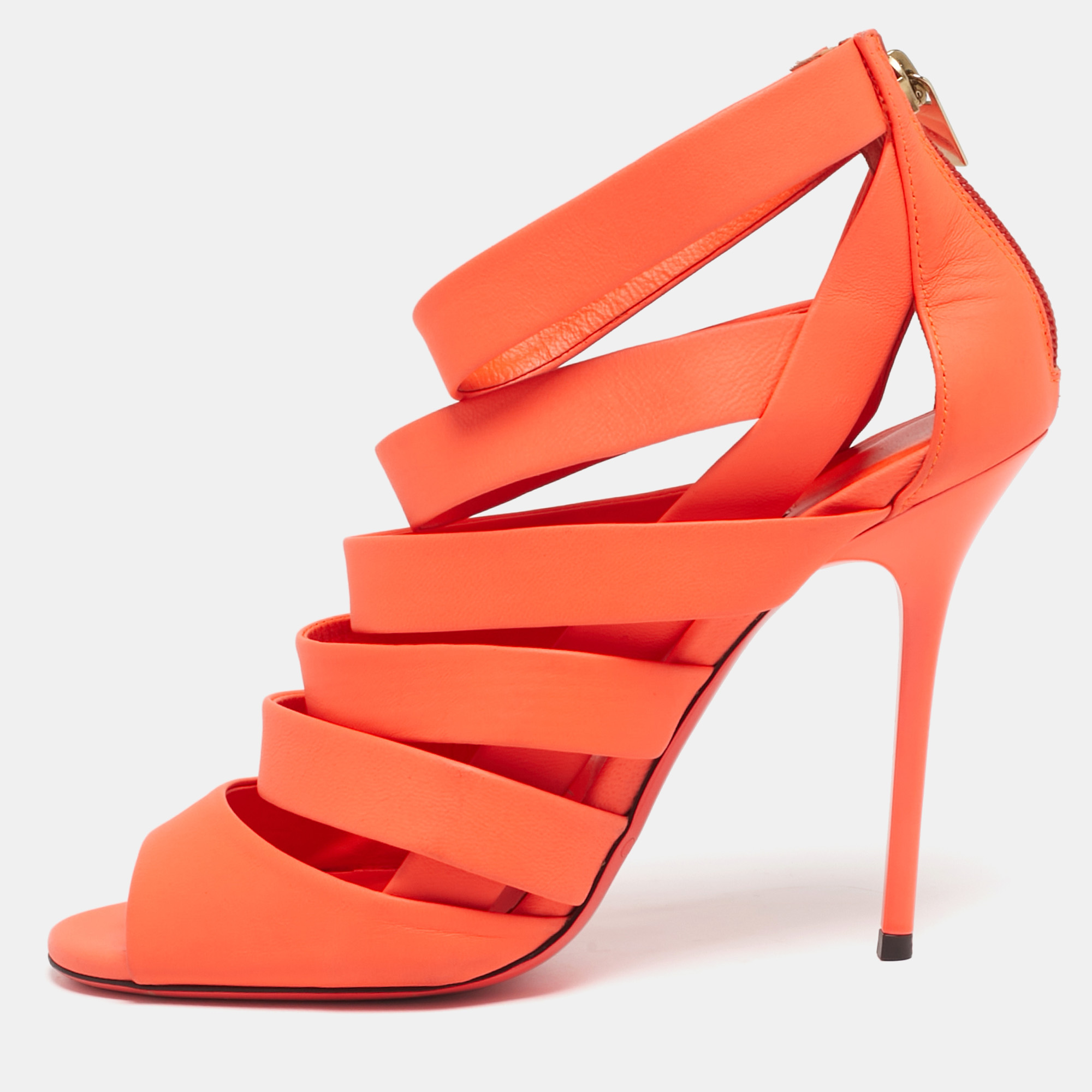 

Jimmy Choo Dame Size  Orange Leather Ankle Strap Sandals
