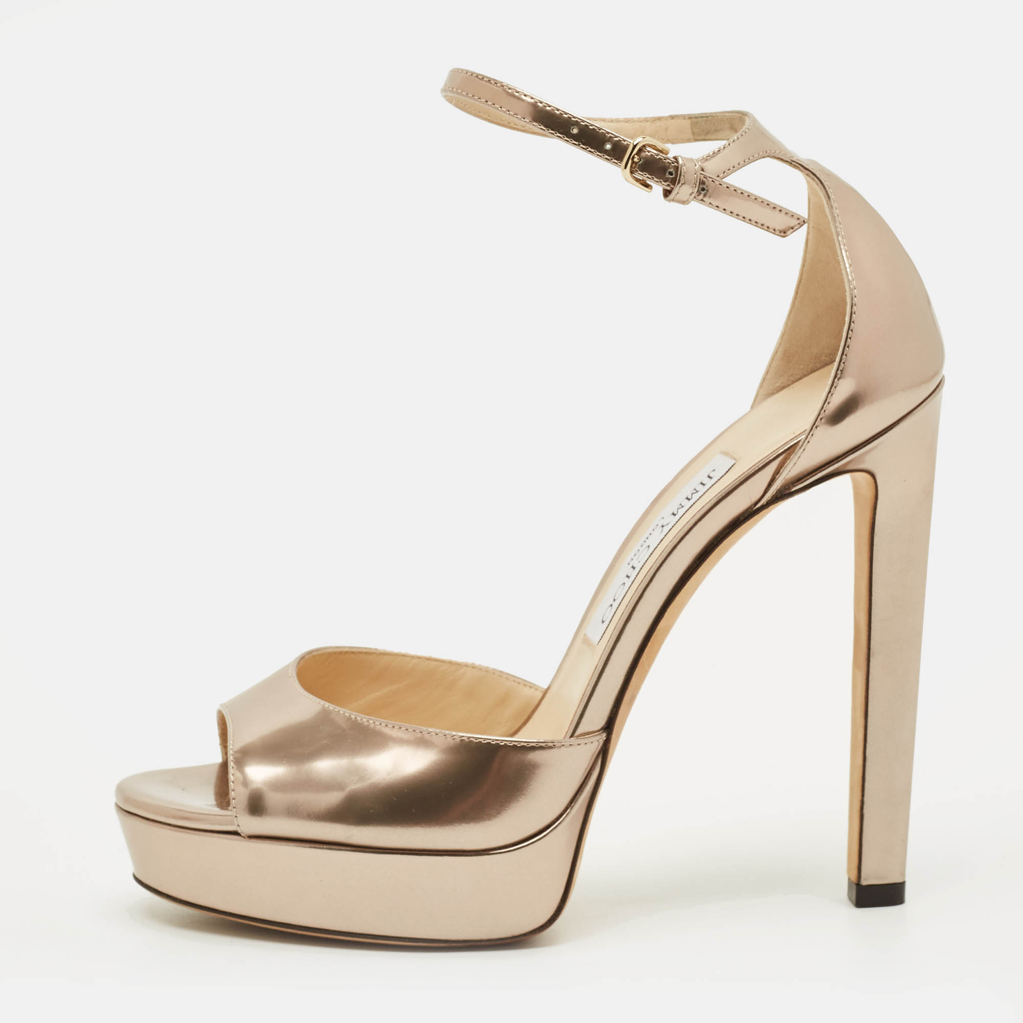 

Jimmy Choo Max 150 Size  Gold Leather Ankle Strap Sandals