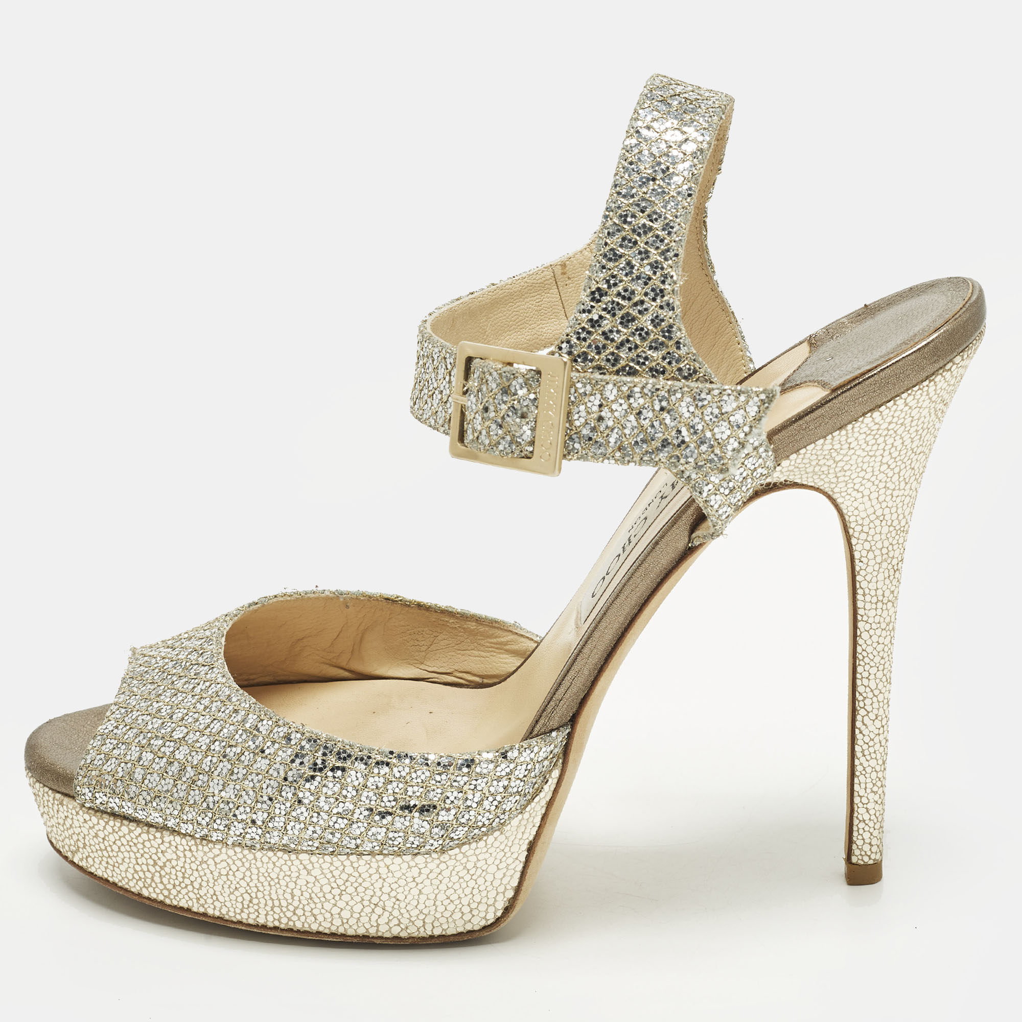 

Jimmy Choo Linda Size  Silver/Gold Glitter Platform Sandals