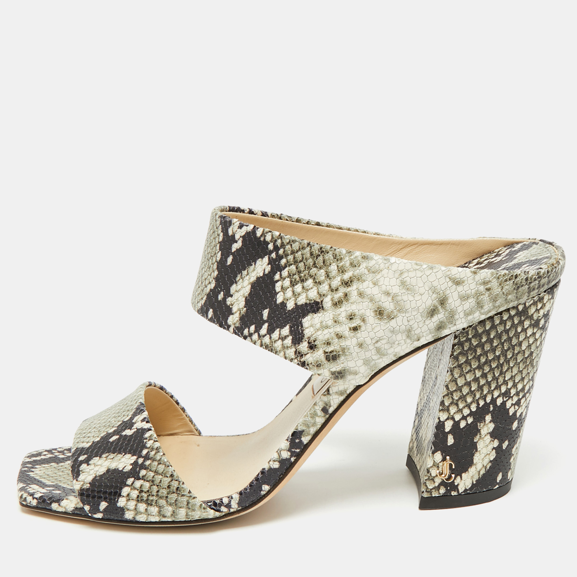 

Jimmy Choo Size  Grey/Black Python Embossed Leather Mules