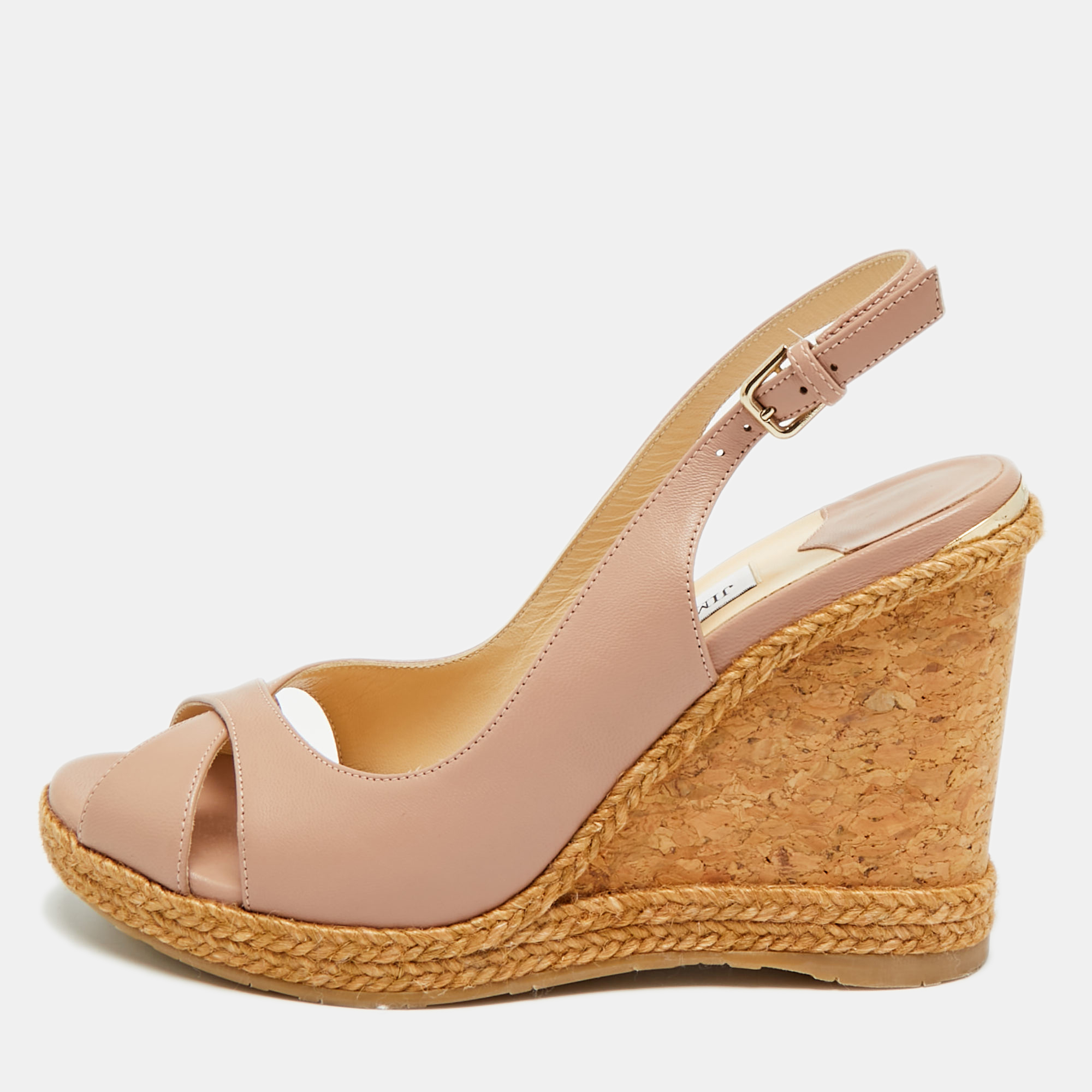 

Jimmy Choo Amely Size  Beige Leather Wedge Sandals
