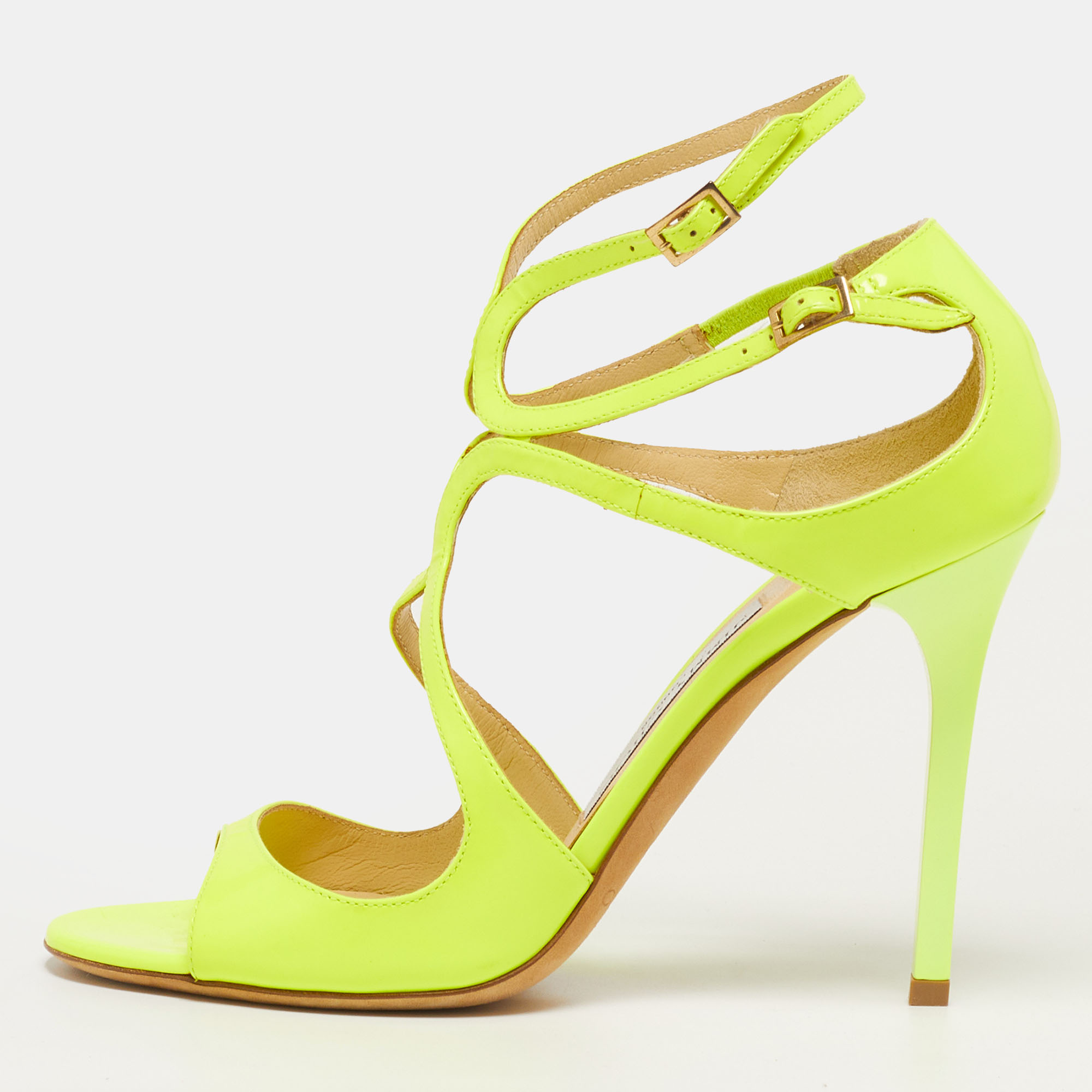

Jimmy Choo Lance Size  Yellow Leather Ankle Strap Sandals