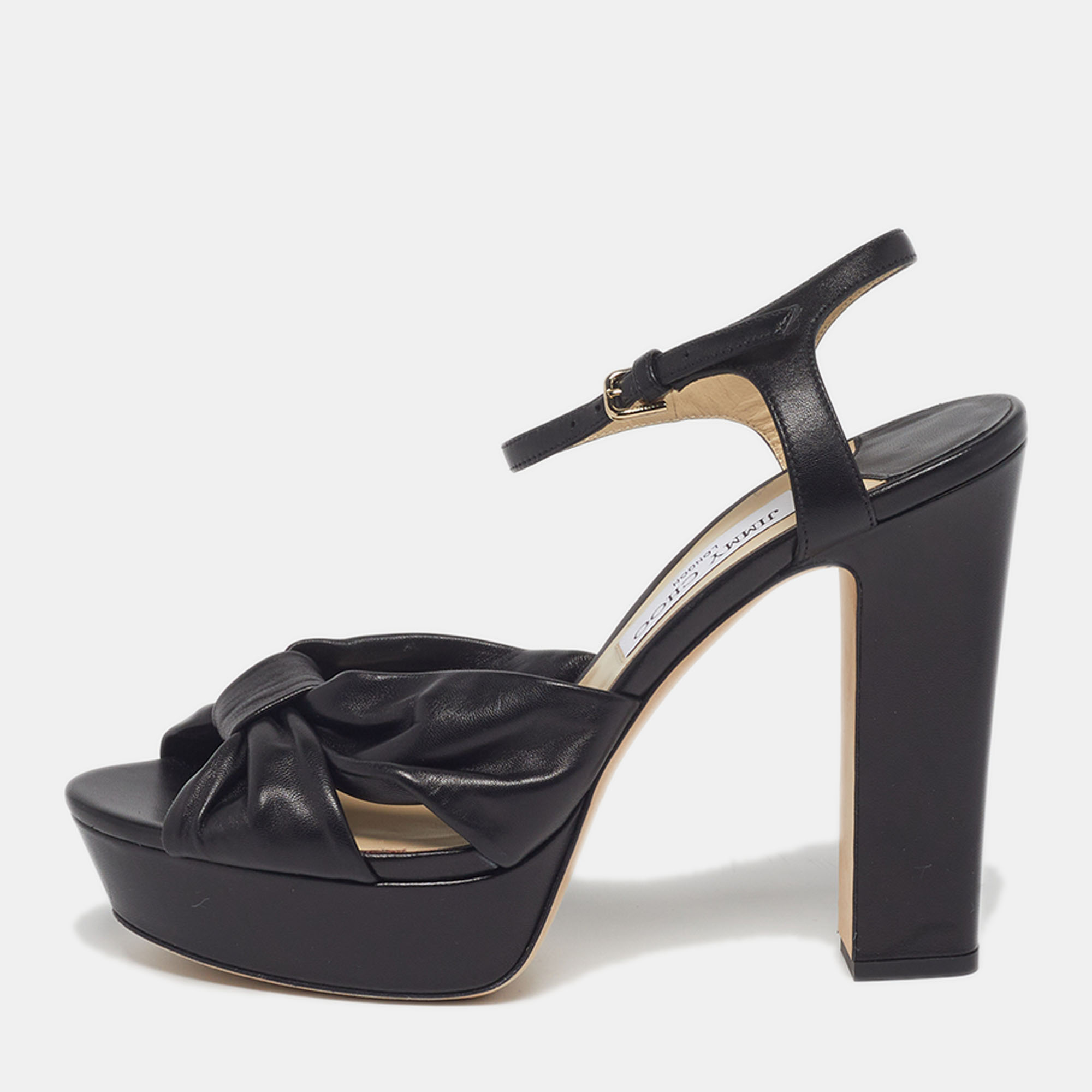 

Jimmy Choo Heloise Size  Black Leather Ankle Strap Sandals