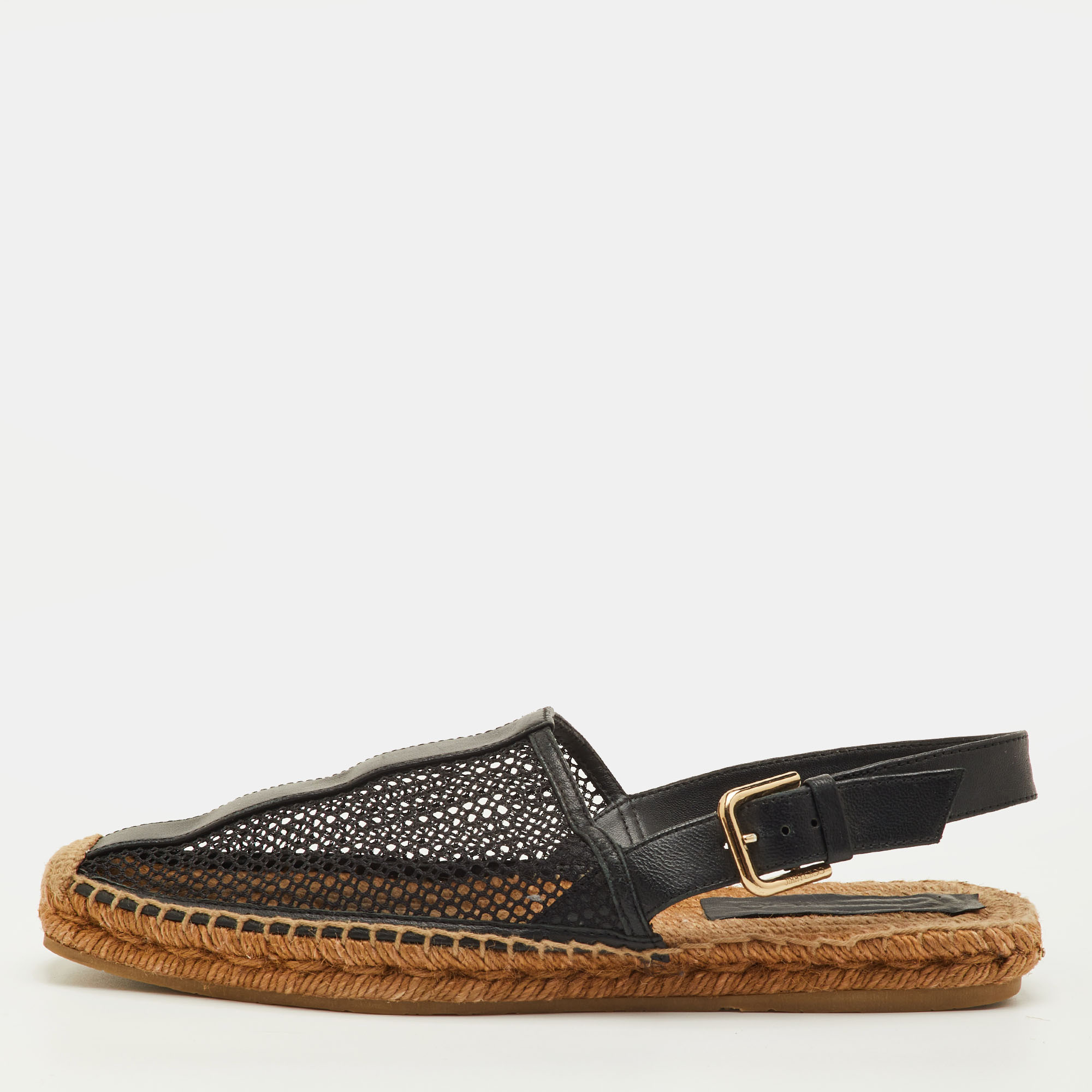 

Jimmy Choo Size  Black Leather and Mesh Espadrille Slingback Sandals