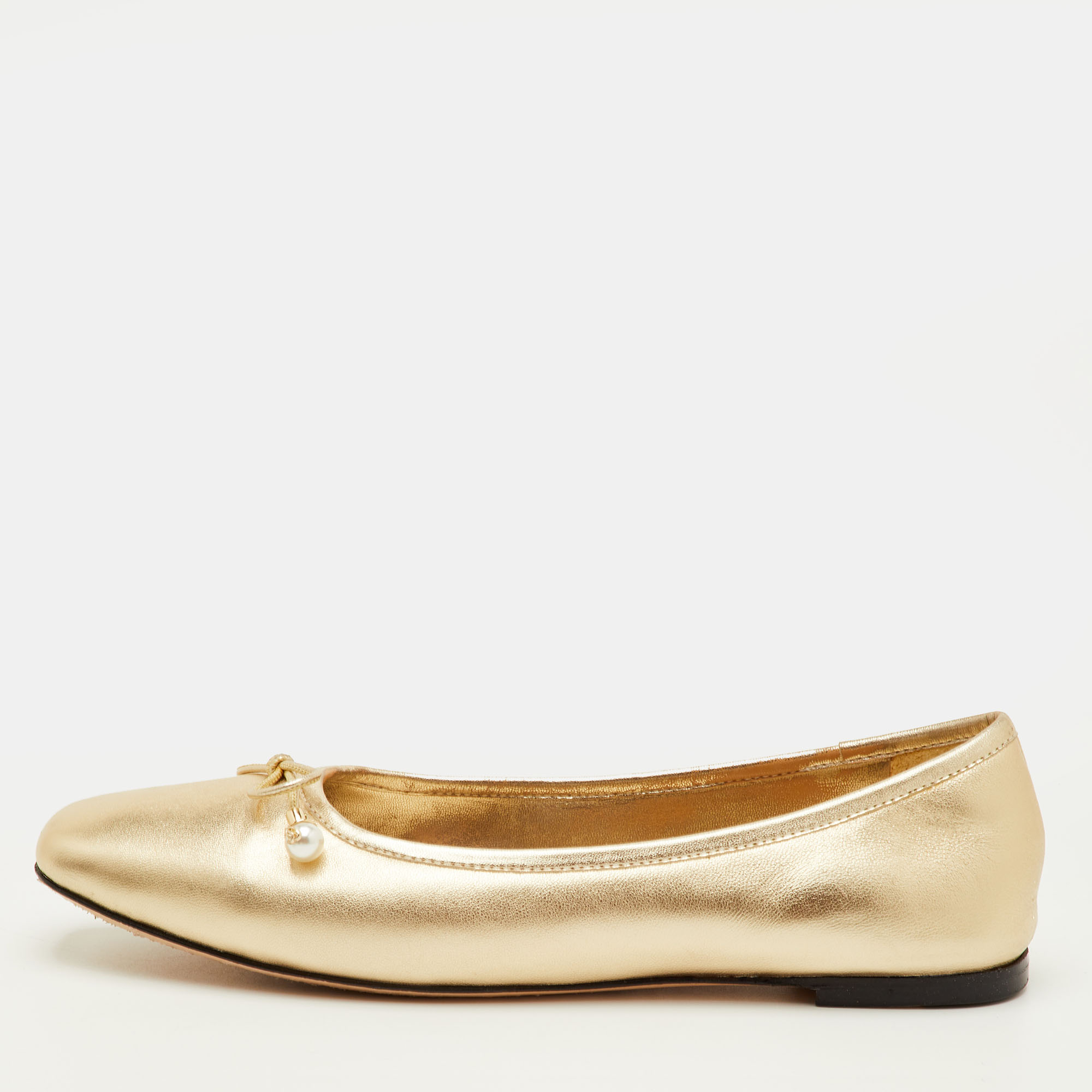 

Jimmy Choo Elme Bow Size  Metallic Gold Leather Ballet Flats