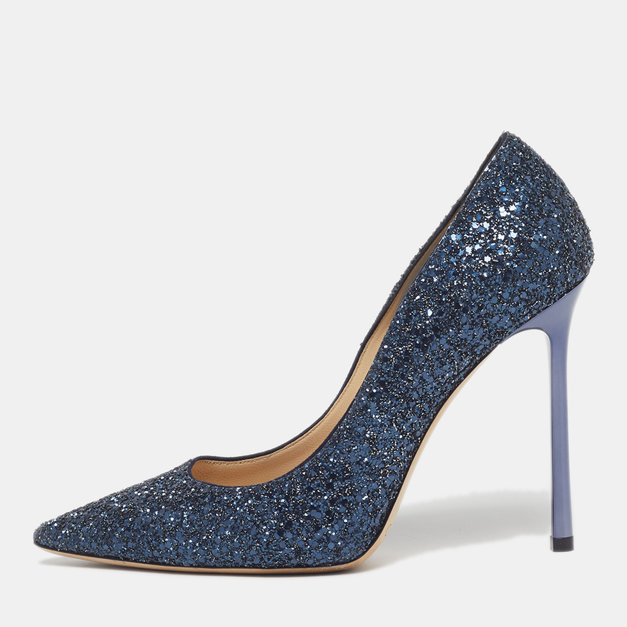 

Jimmy Choo Romy Size  Blue Glitter PoInted Toe Pumps