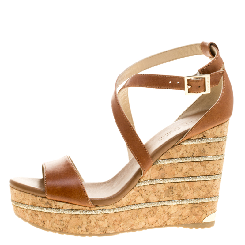 

Jimmy Choo Brown Leather Portia Cork Wedge Sandals Size