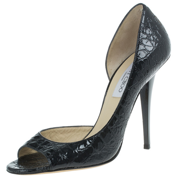 Jimmy Choo Black Croc Embossed Leather D'orsay Pumps Size 39.5
