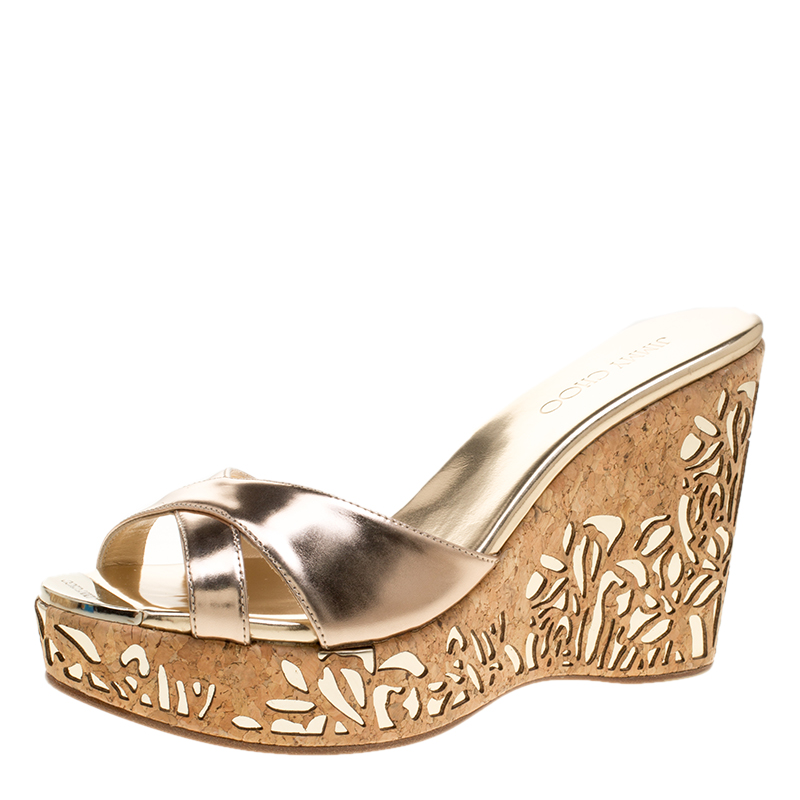 jimmy choo gold wedge sandals