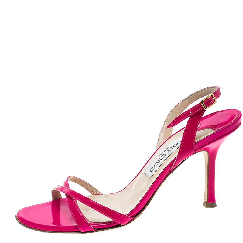 

Jimmy Choo Neon Pink Leather Slingback Sandals Size