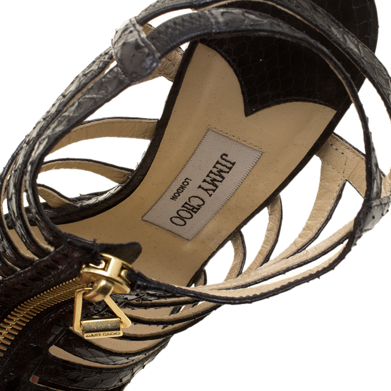 Pre-owned Jimmy Choo Black Python Glenys Gladiator Platform Sandals Size 39