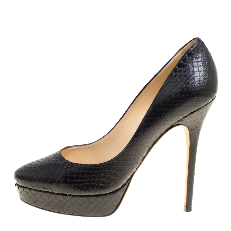 

Jimmy Choo Black Snakeskin Cosmic Platform Pumps Size