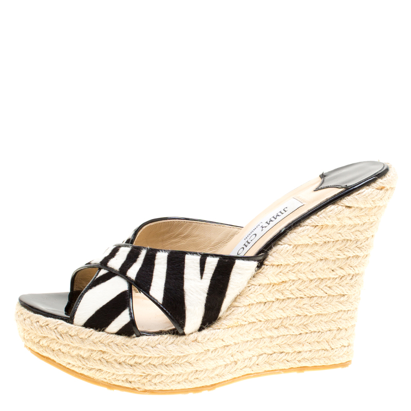 

Jimmy Choo Black/White Calfhair Phyllis Espadrilles Wedges Slides Size