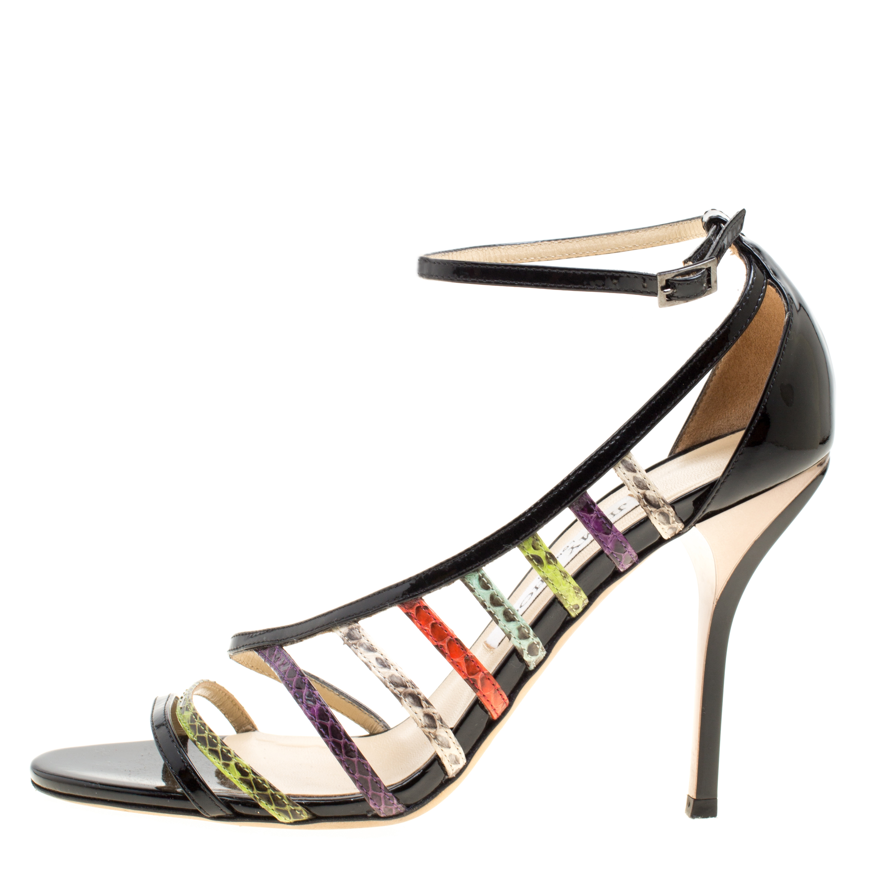 

Jimmy Choo Multicolor/Black Snakeskin and Patent Leather Strappy Sandals Size