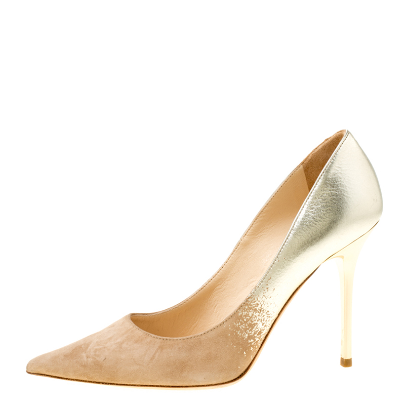 

Jimmy Choo Beige Suede and Gold Dégradé Decollete Pointed Toe Pumps Size, Metallic