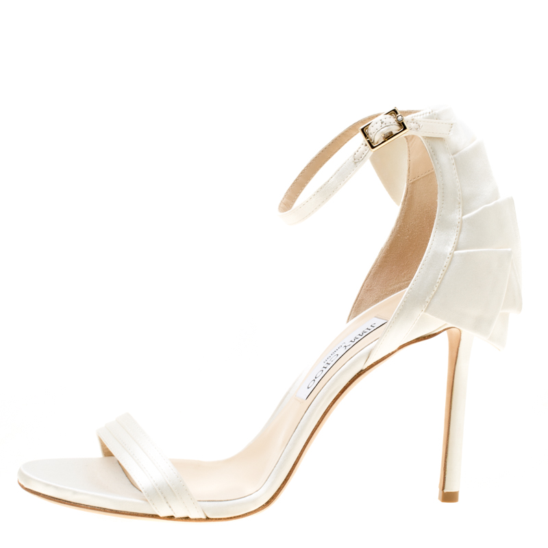 

Jimmy Choo Ivory Satin Kerry Ankle Strap Open Toe Sandals Size, White