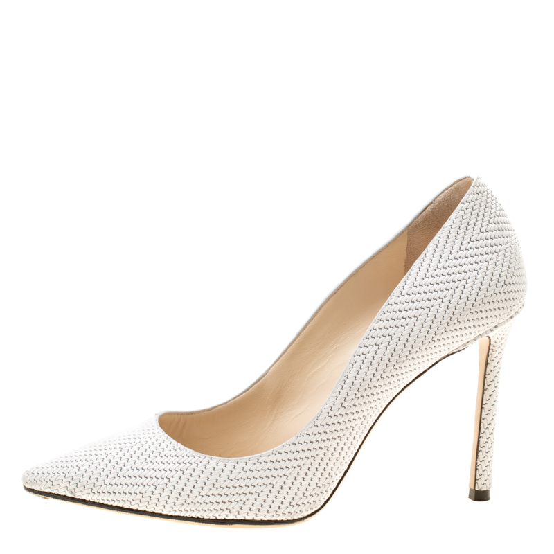 

Jimmy Choo White Knitted Nubuck Leather Romy Pointed Toe Pumps Size