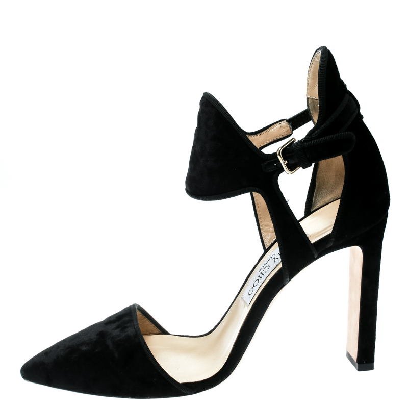 

Jimmy Choo Black Velvet Moon Cut Out Pointed Toe Pumps Size