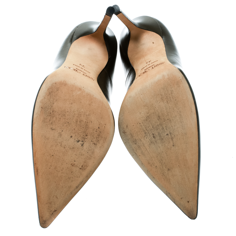Pre Owned Jimmy Choo Olive Green Leather Pointed Toe Pumps Size 39